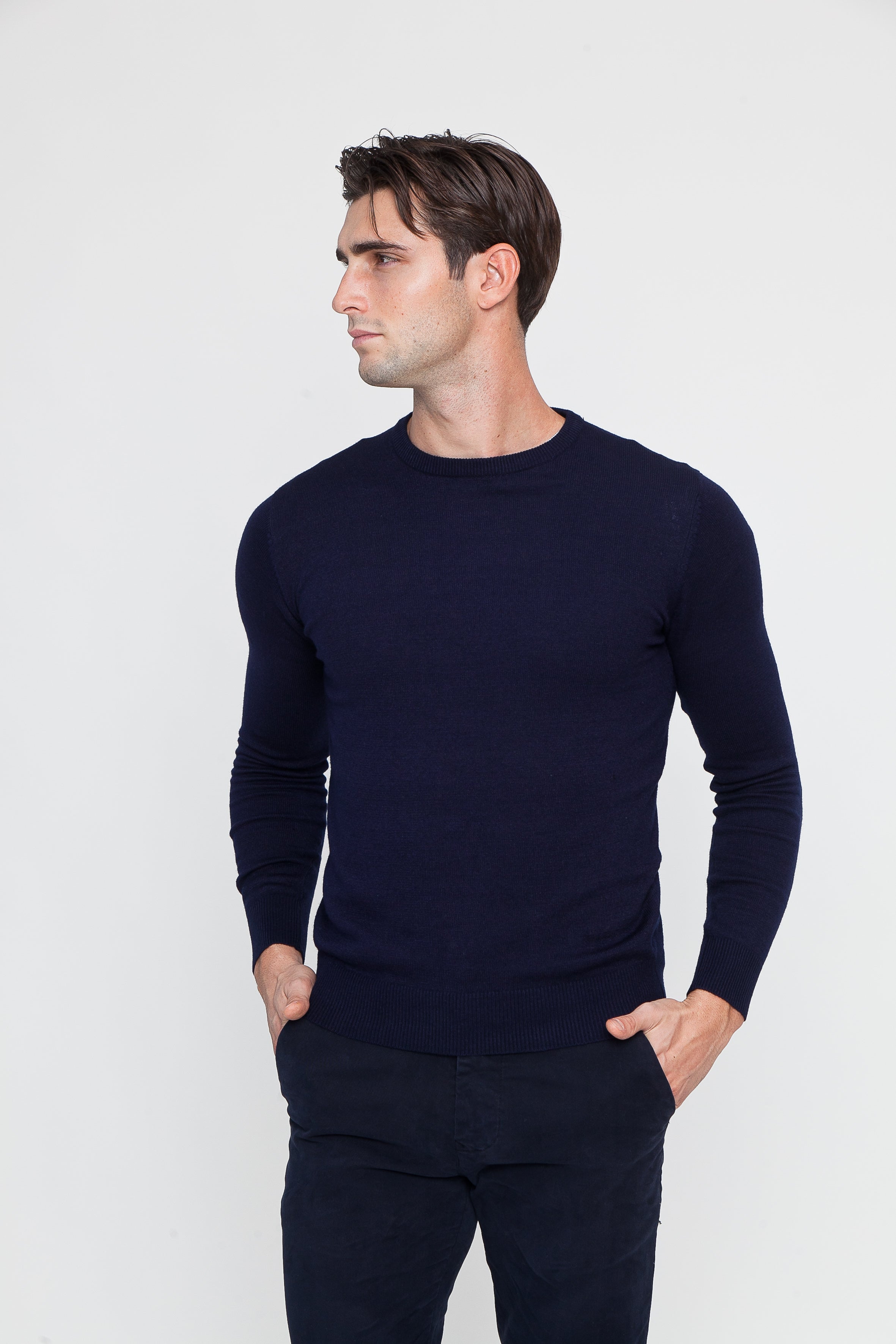 Girocollo Misto Viscosa Blue Navy