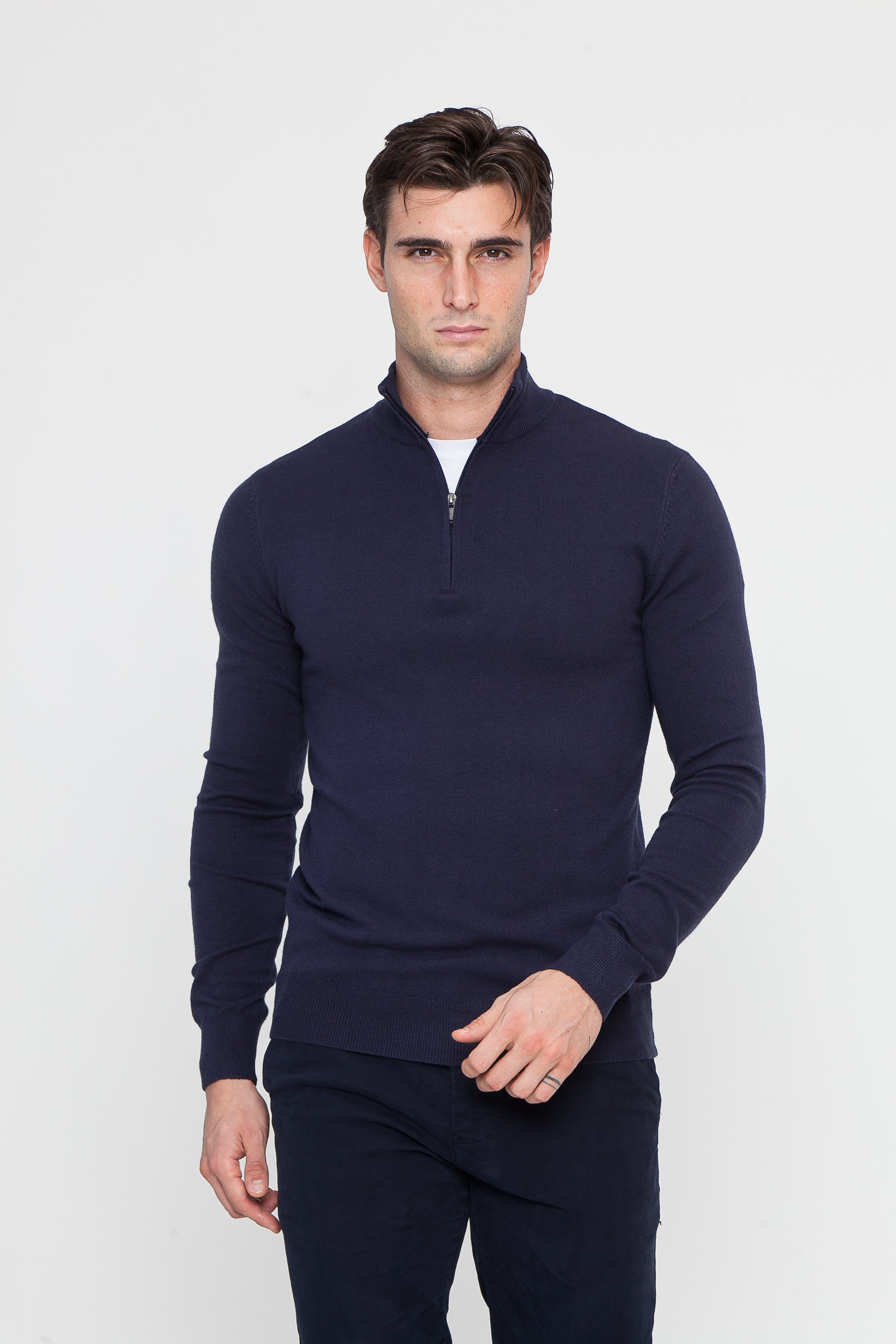 Half Zip aus marineblauer Viskose (2)