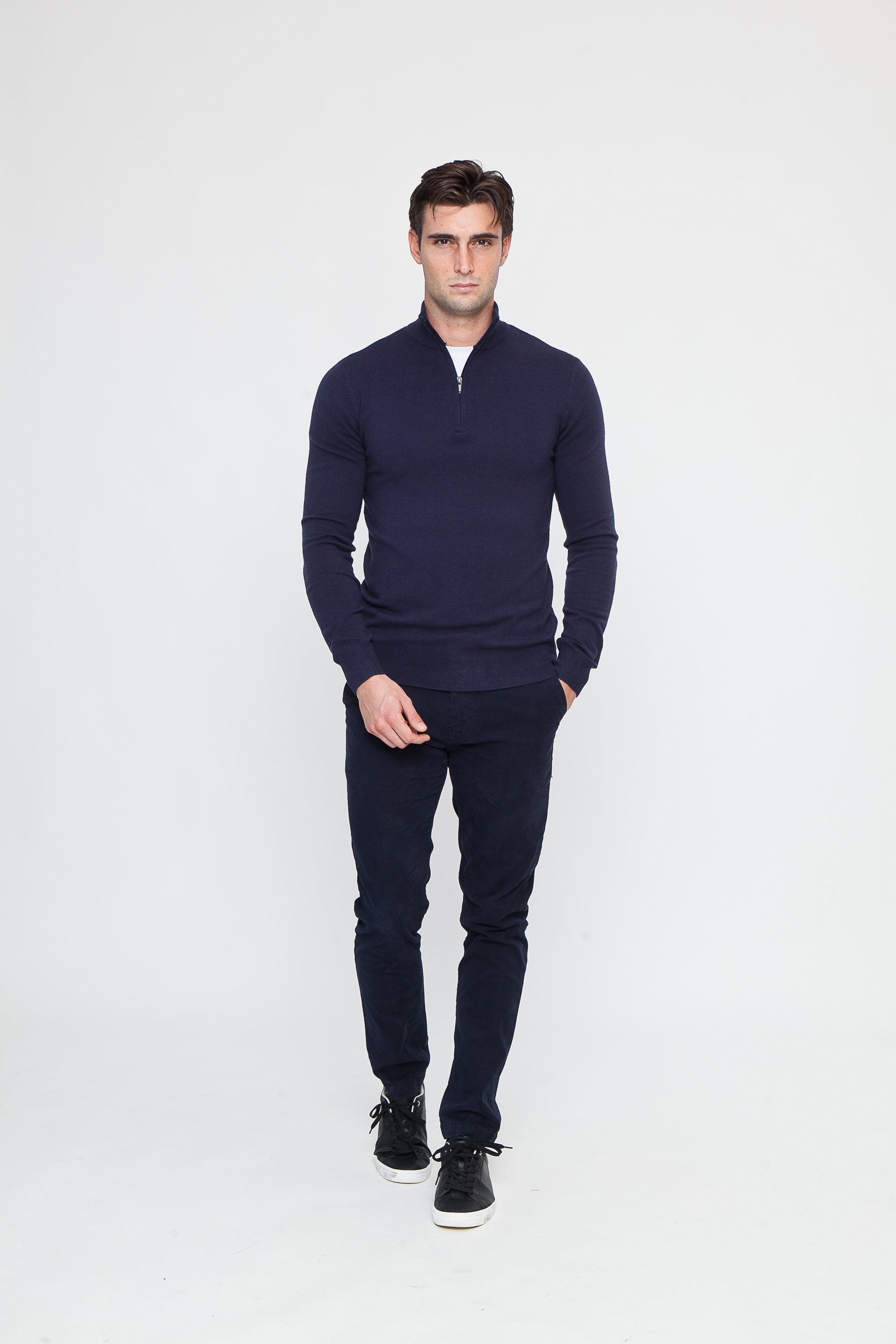 Half Zip aus marineblauer Viskose (2)