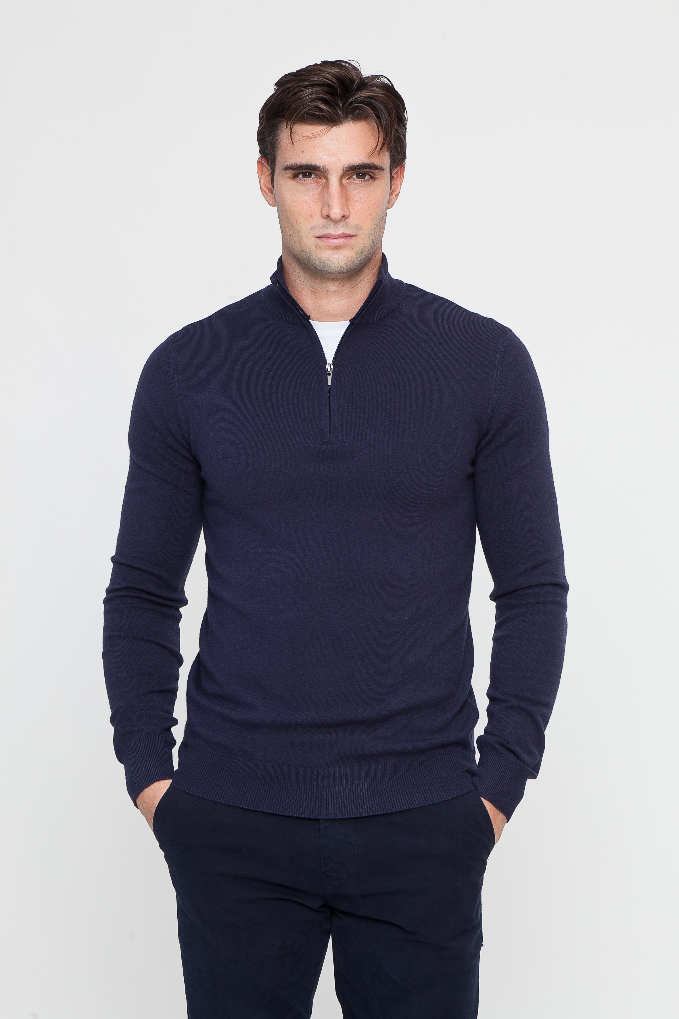 Half Zip aus marineblauer Viskose (2)