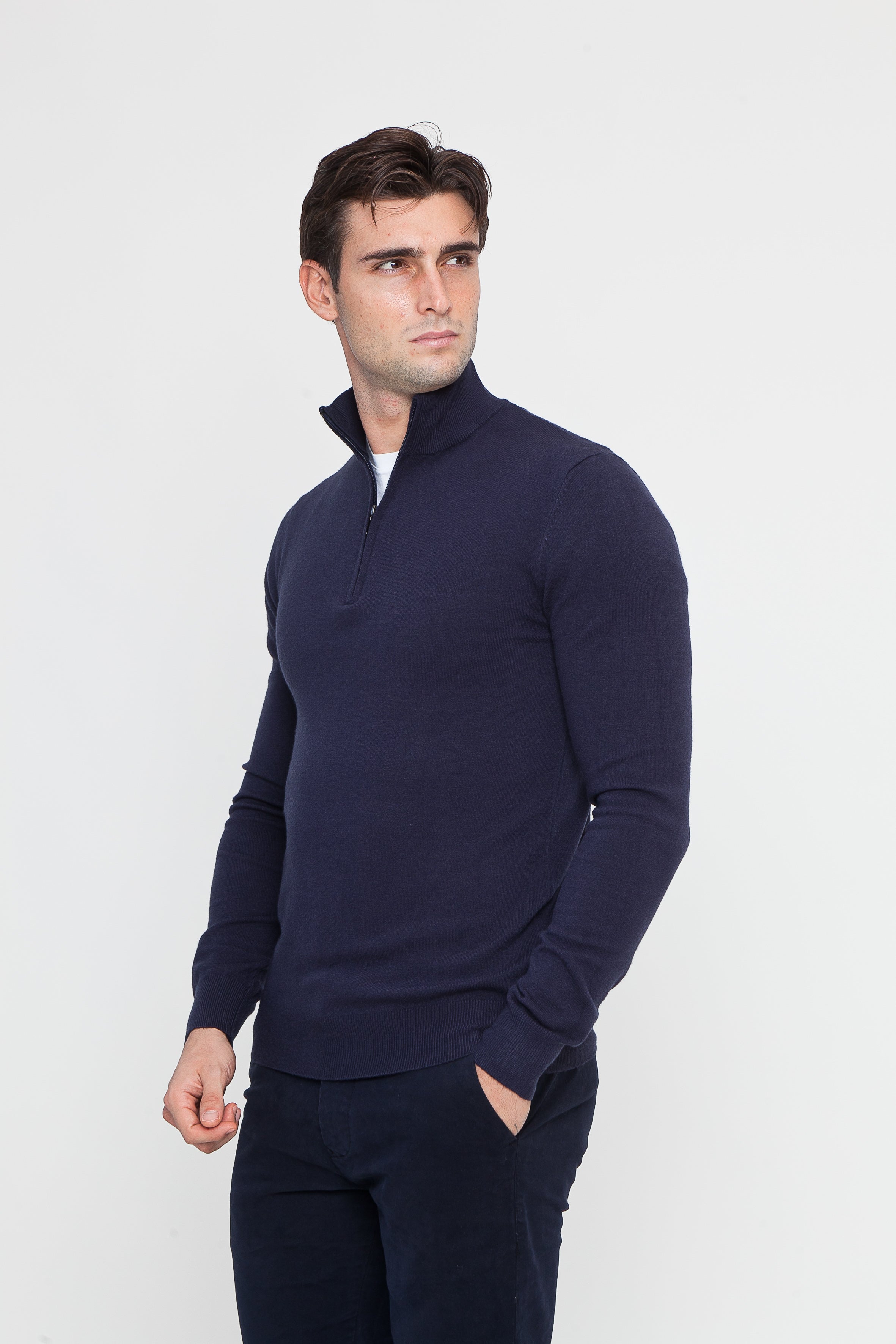 Half Zip aus marineblauer Viskose (2)