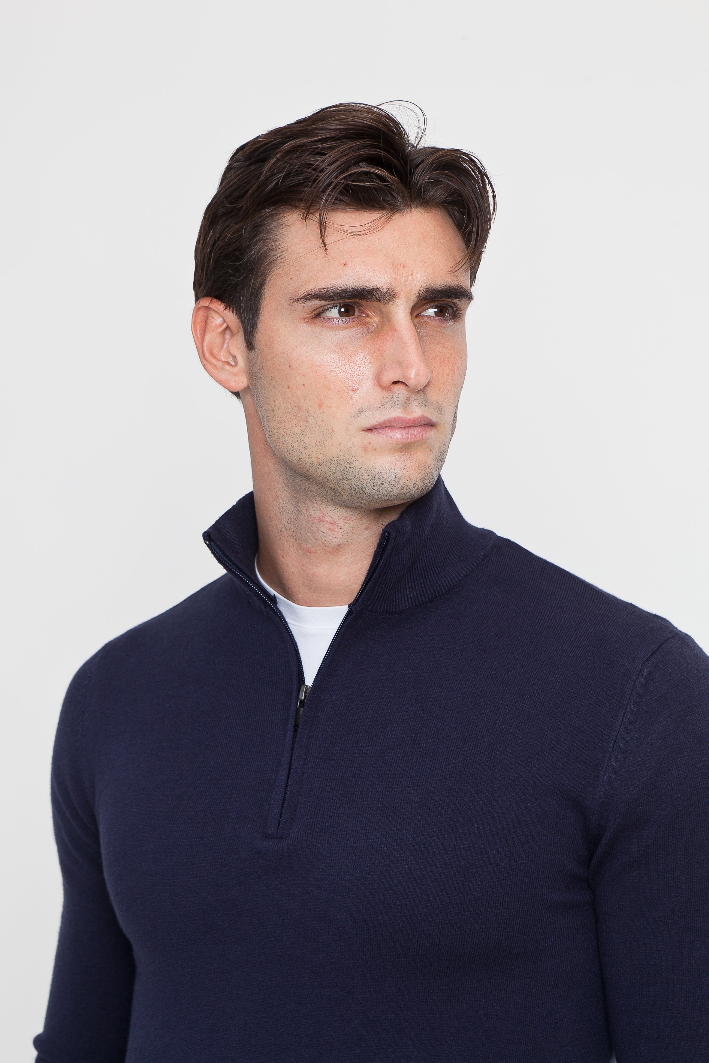 Half Zip aus marineblauer Viskose (2)