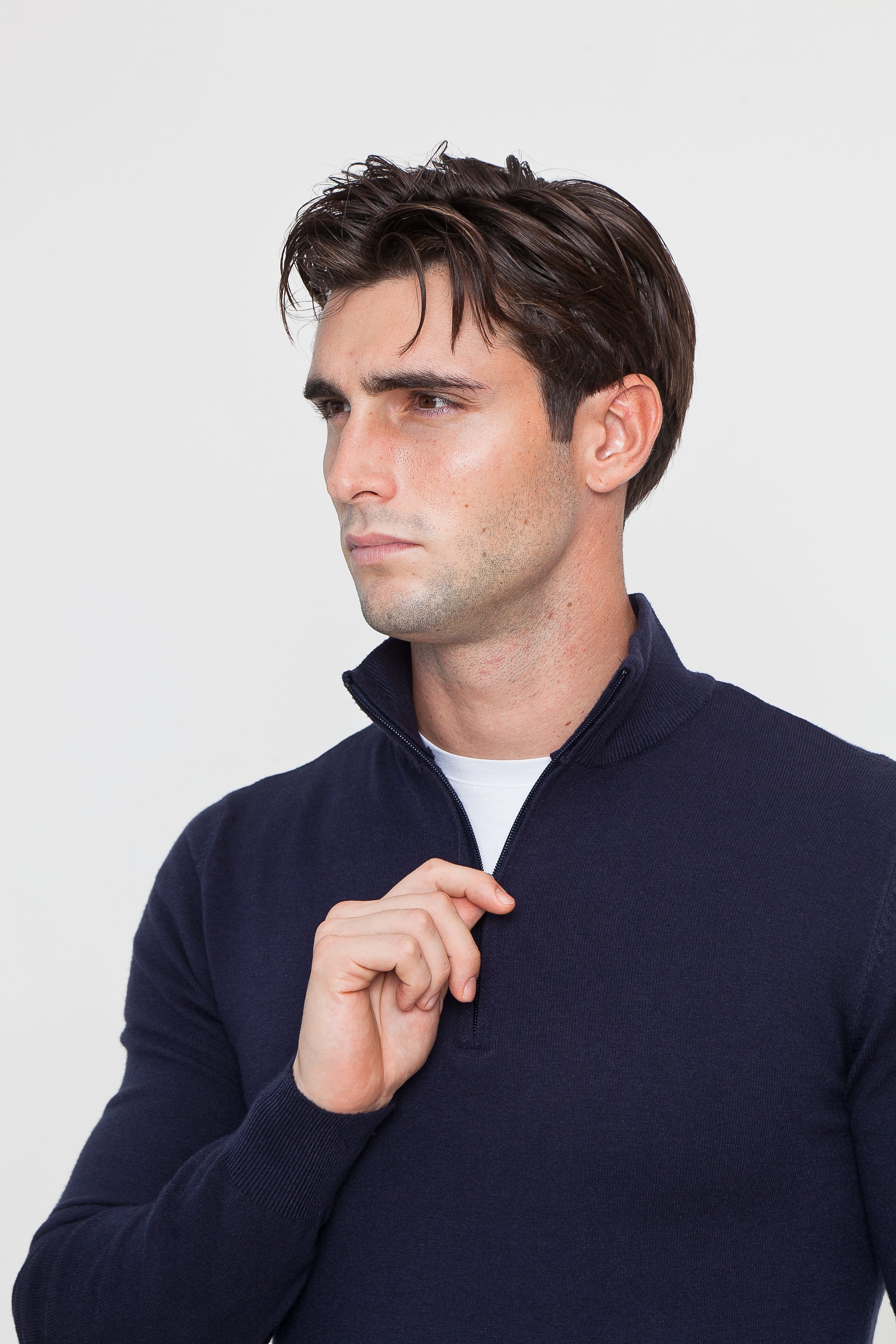 Half Zip aus marineblauer Viskose (2)