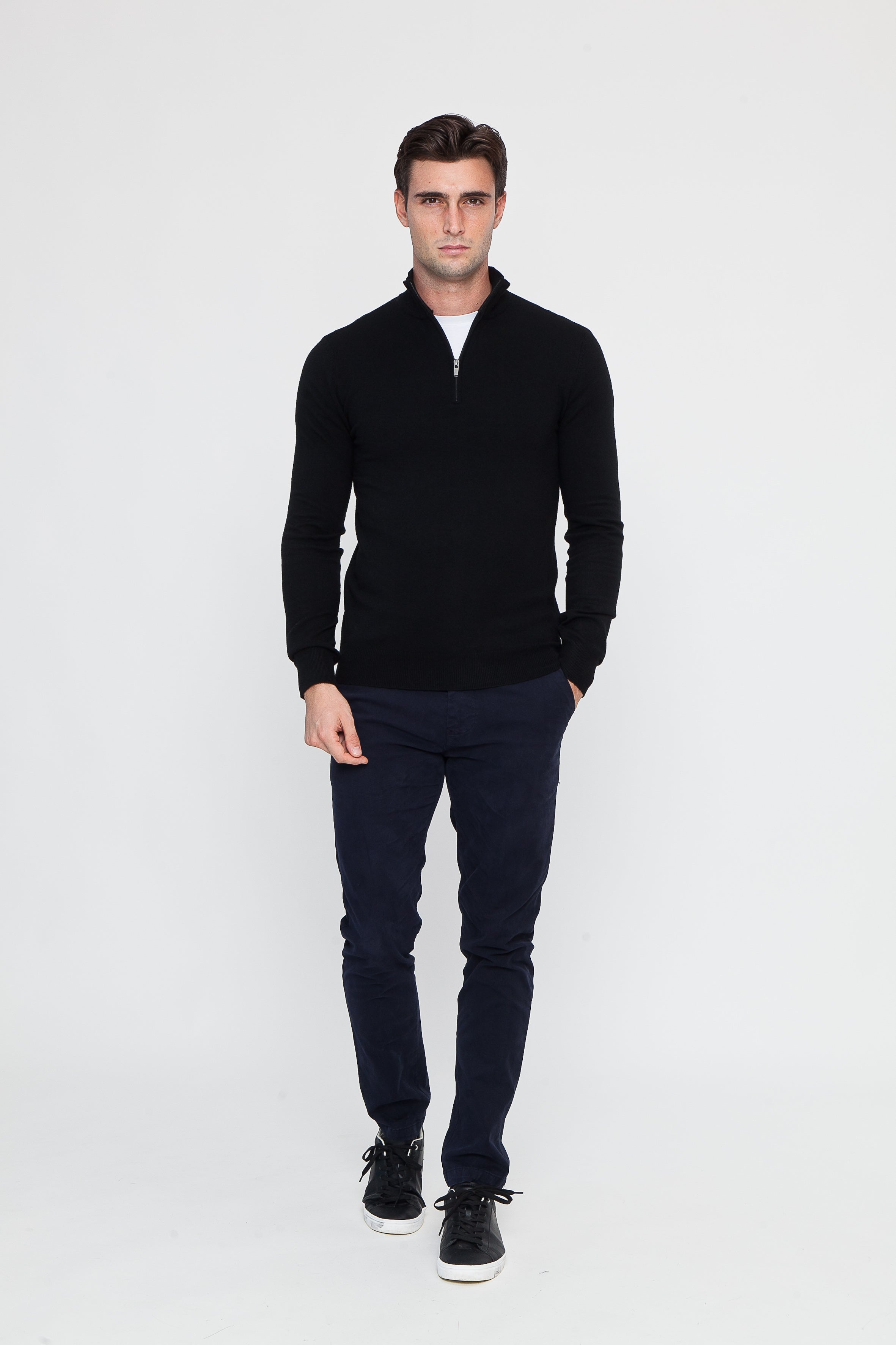 Black Cotton Half-Zip Sweater