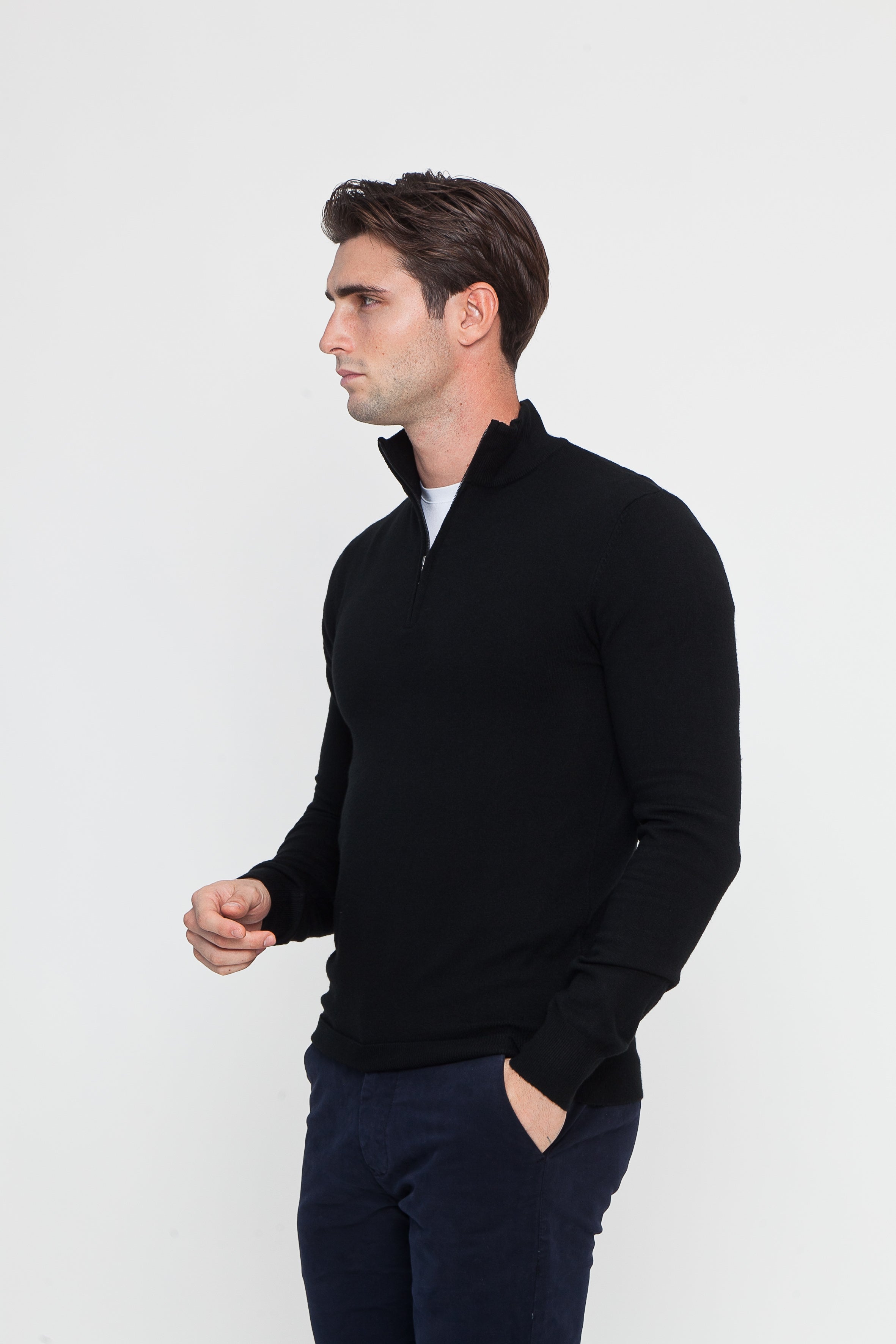 Black Cotton Half-Zip Sweater