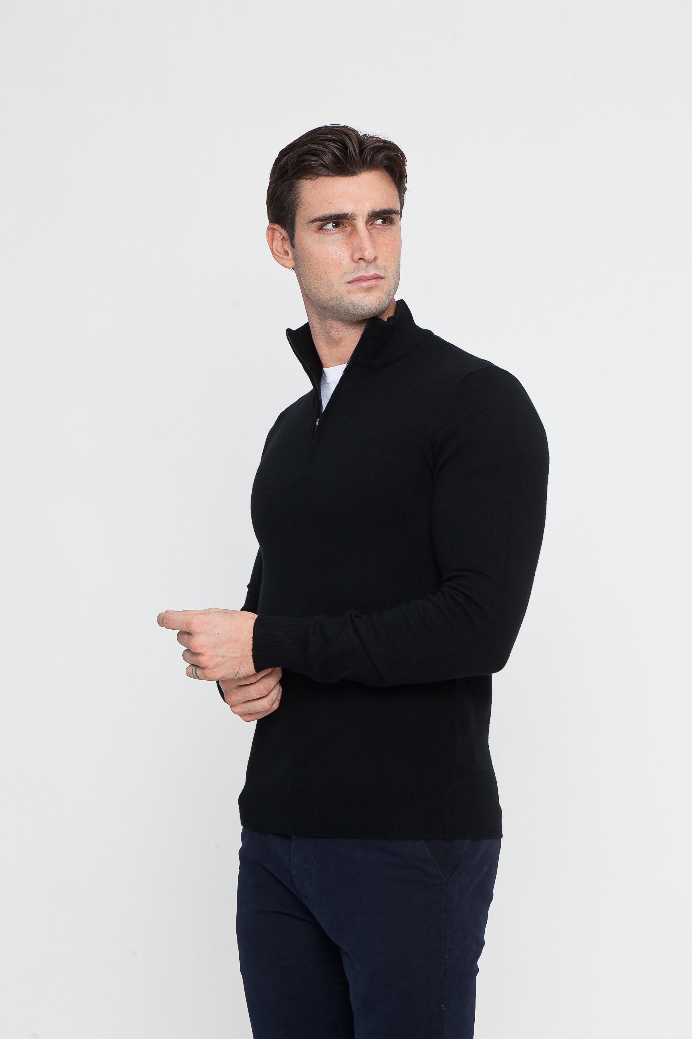 Black Cotton Half-Zip Sweater