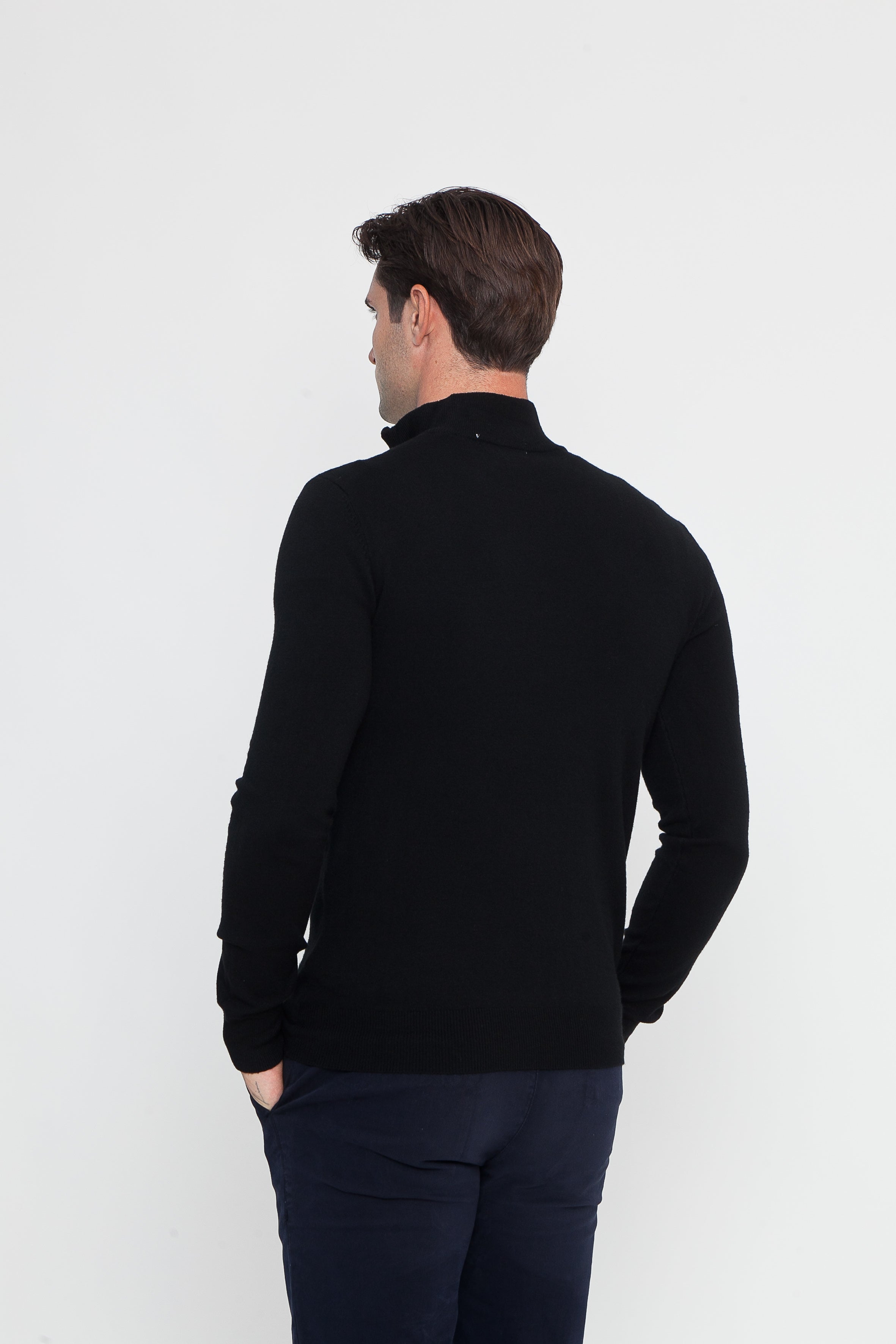 Black Cotton Half-Zip Sweater