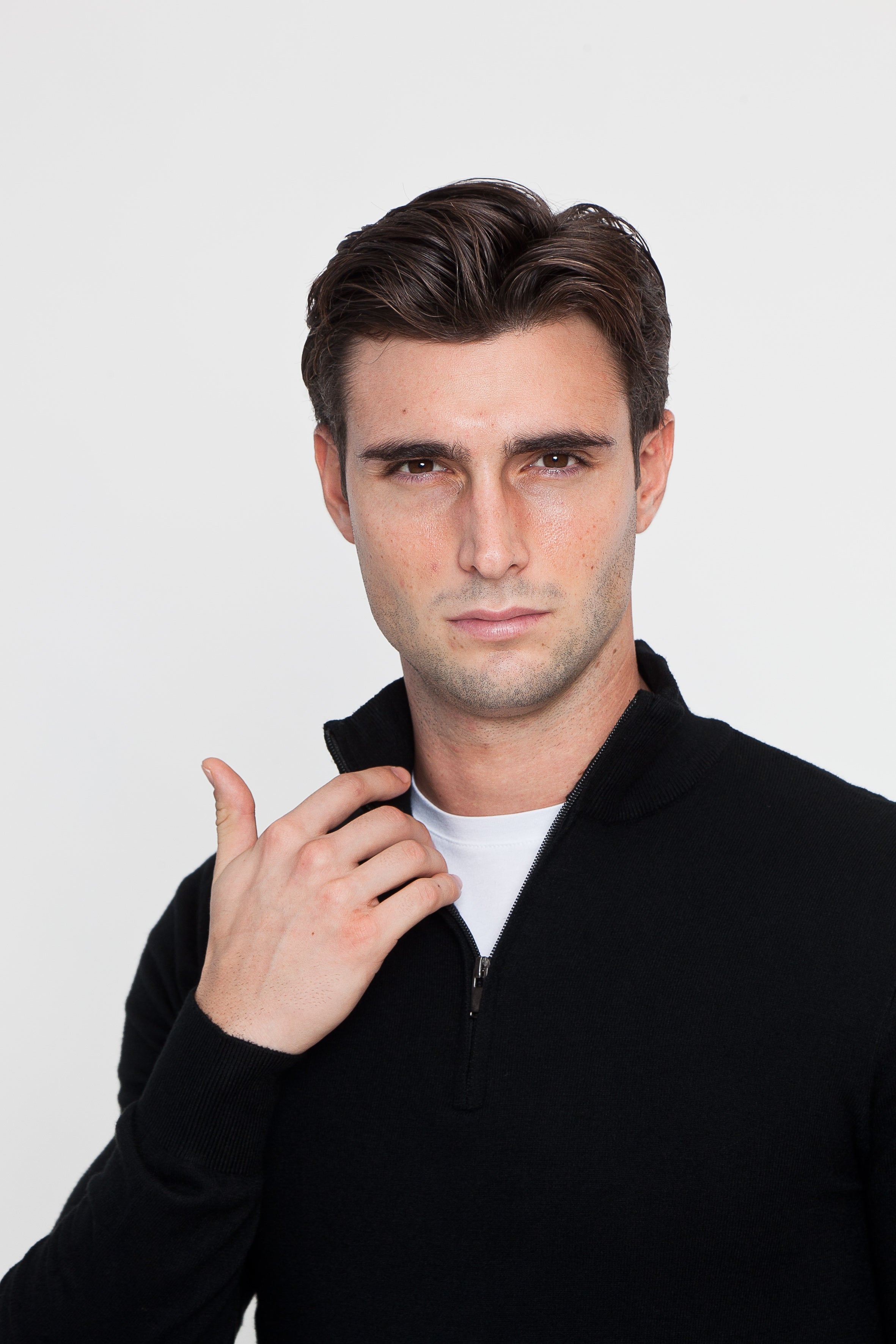 Black Cotton Half-Zip Sweater