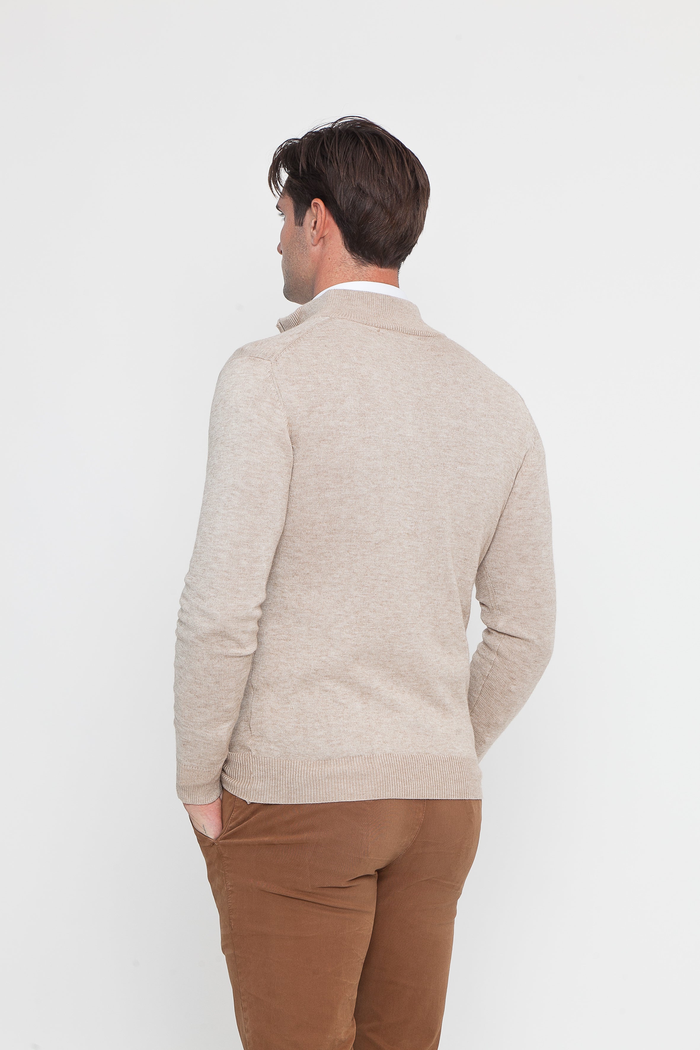 Maglione con Zip in Viscosa Beige