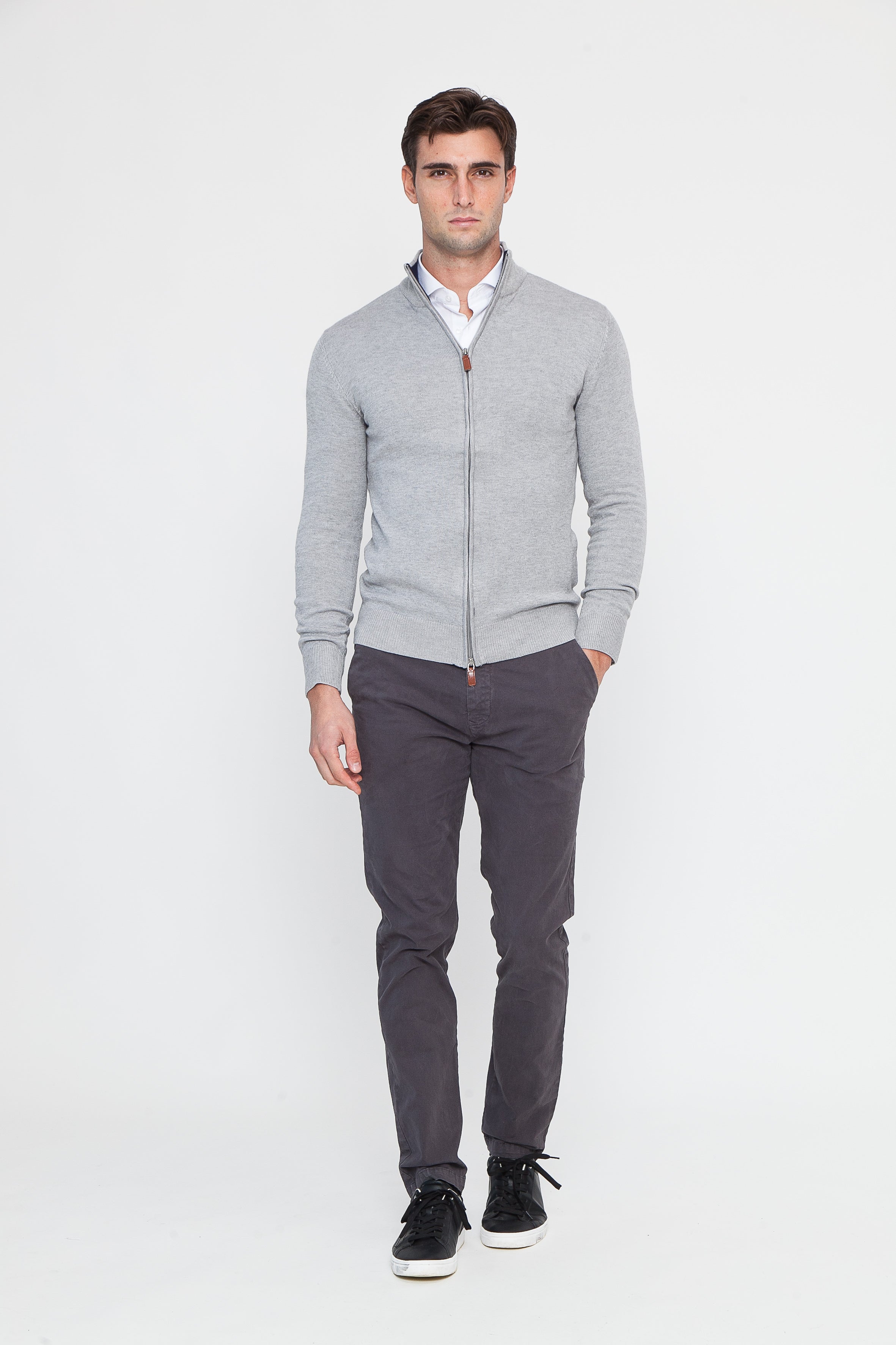 Maglione in Cotone Grigio a Zip