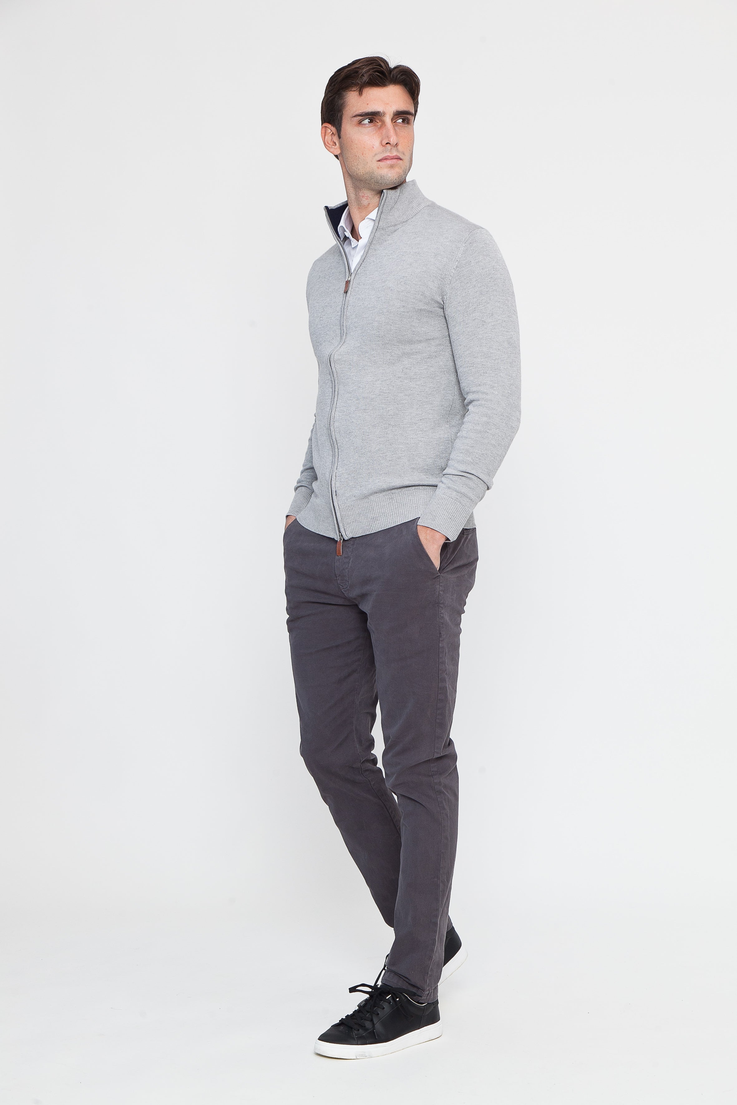 Gray Cotton Zip Sweater