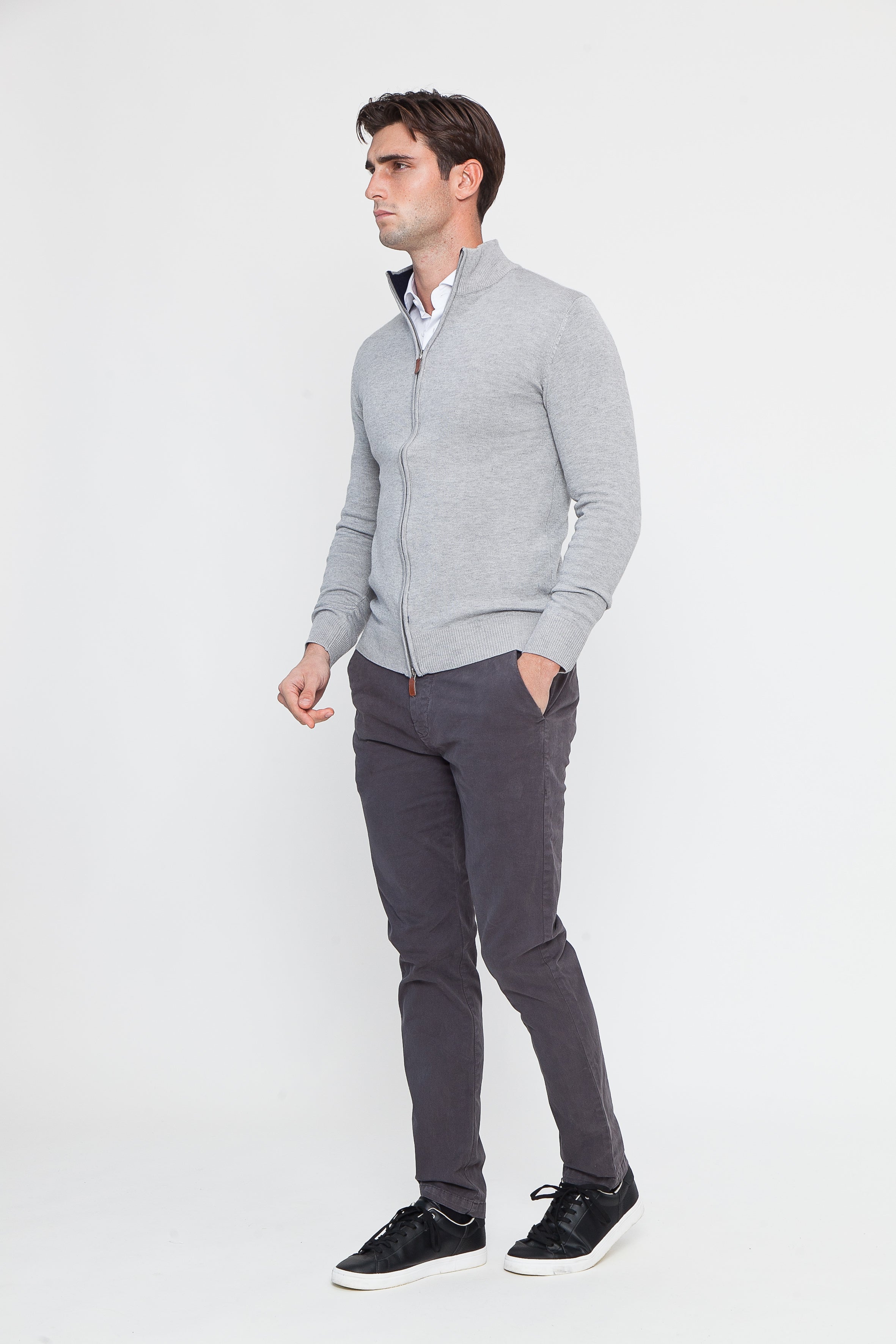 Maglione in Cotone Grigio a Zip