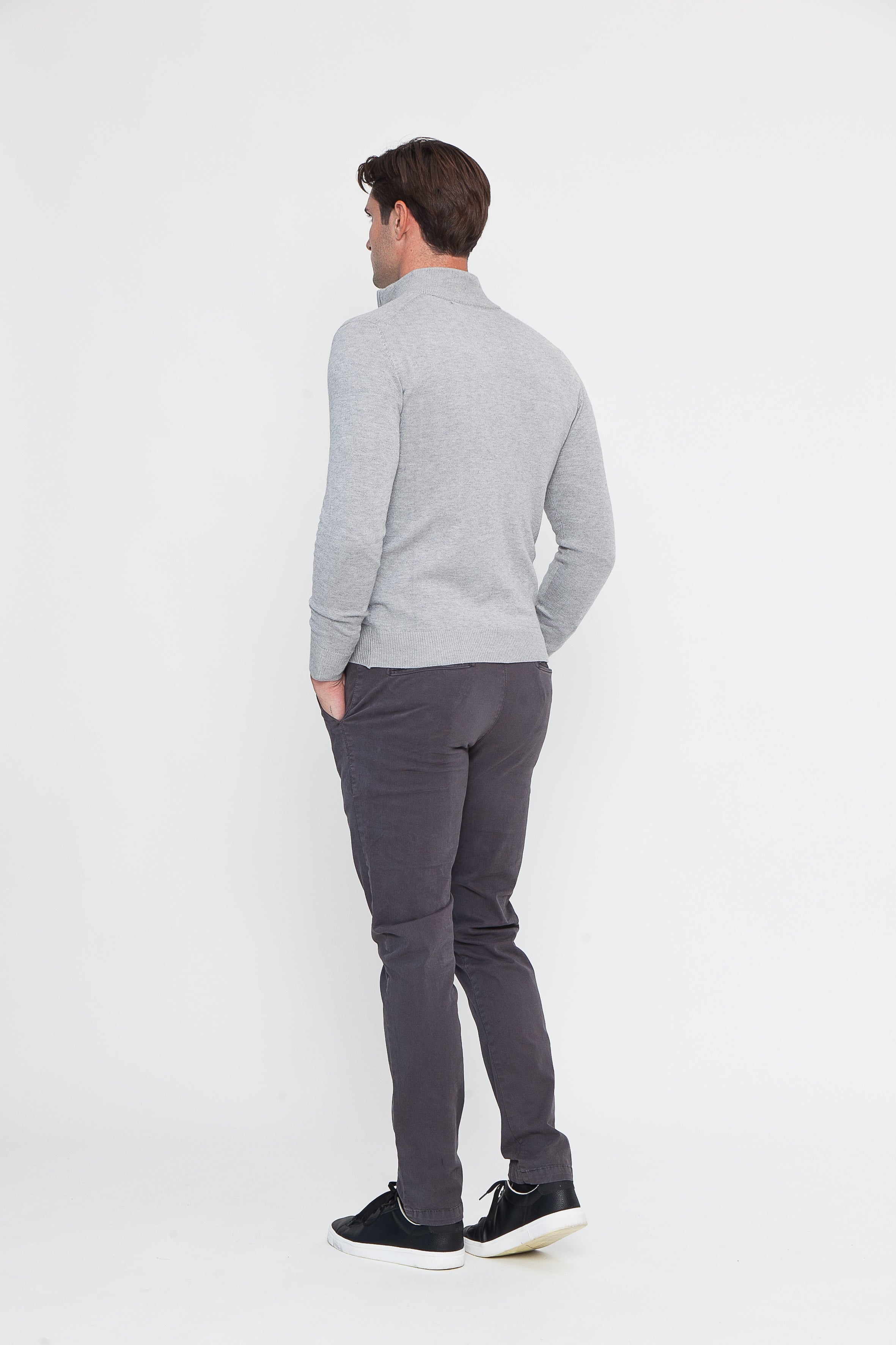 Maglione in Cotone Grigio a Zip