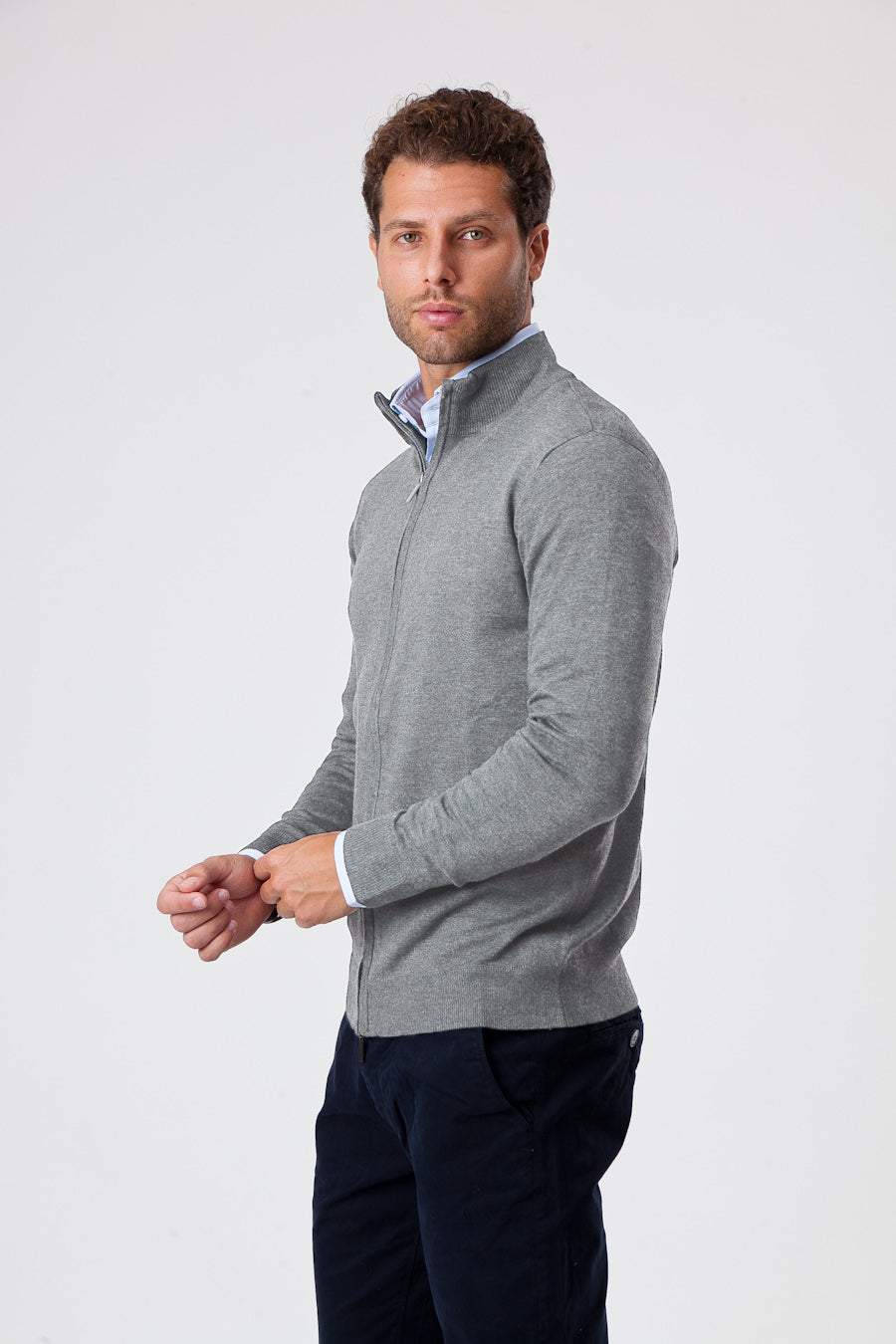 Maglione con Zip in Viscosa Grigio