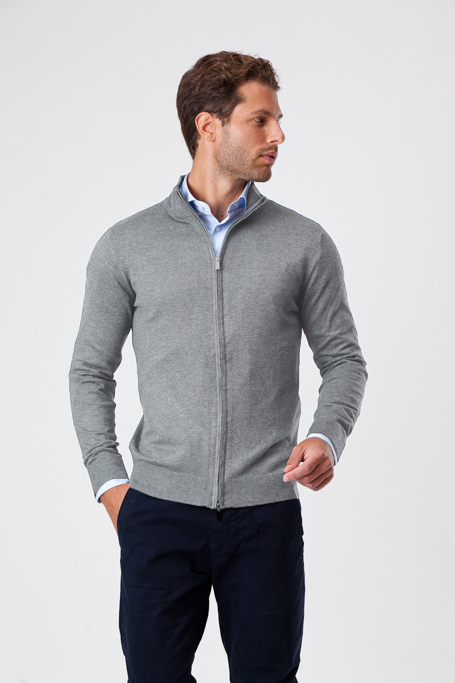 Maglione con Zip in Viscosa Grigio