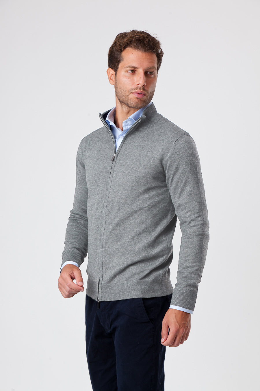 Maglione con Zip in Viscosa Grigio