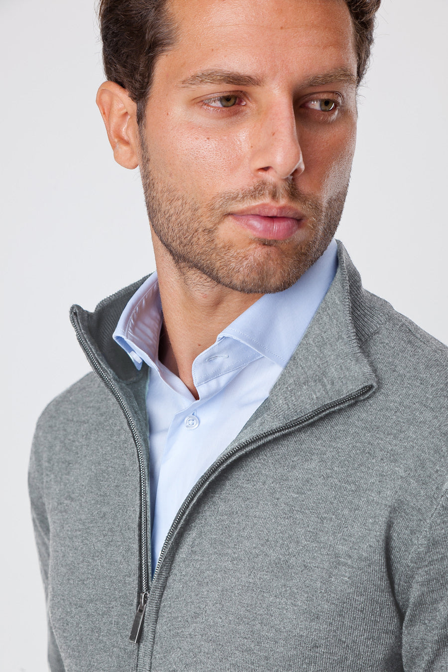 Maglione con Zip in Viscosa Grigio