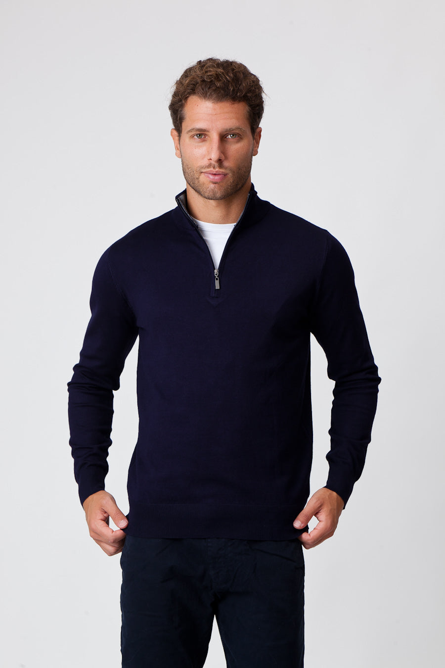 Blue Cotton Half-Zip Sweater