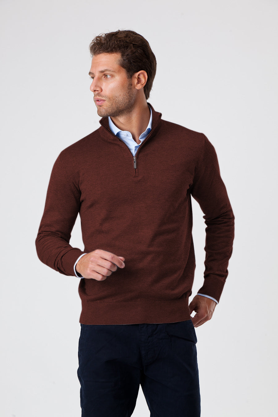 Half Zip in Bordeaux Viscose (6)