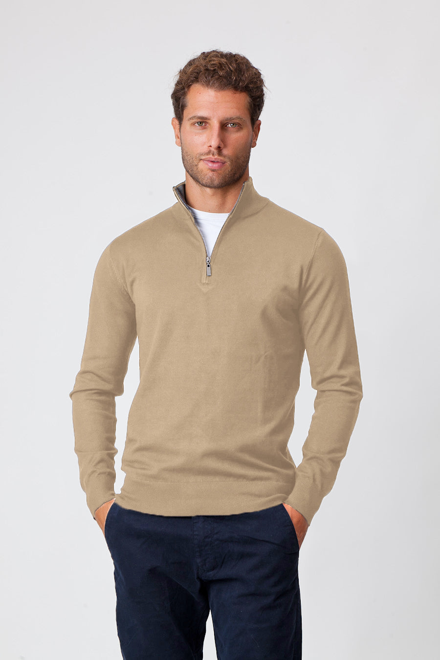 <tc>Half Zip in Beige Viscose (5) </tc>