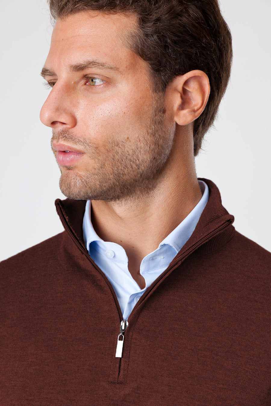 Half Zip in Bordeaux Viscose (6)