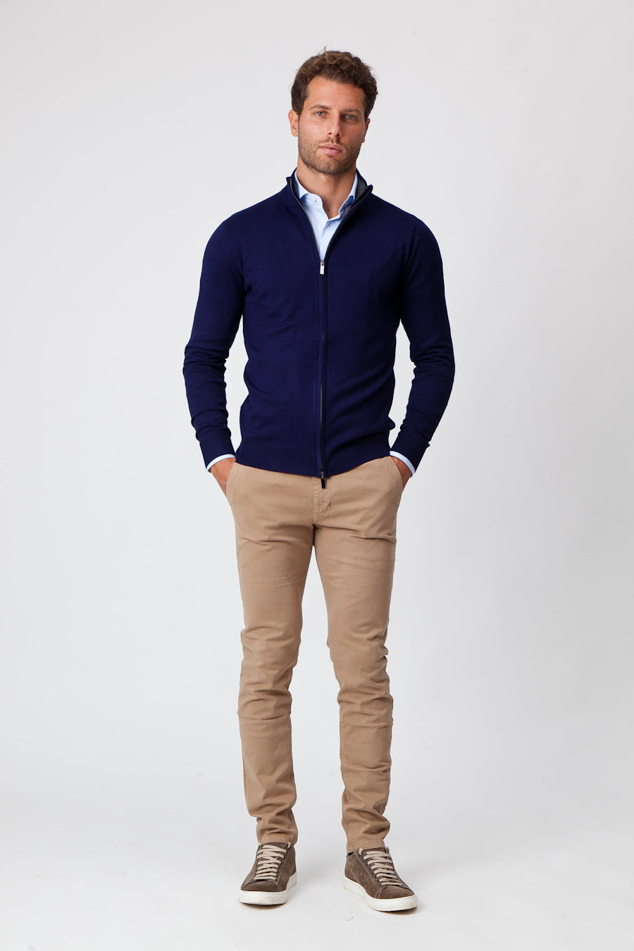 Blue Cotton Zip Sweater