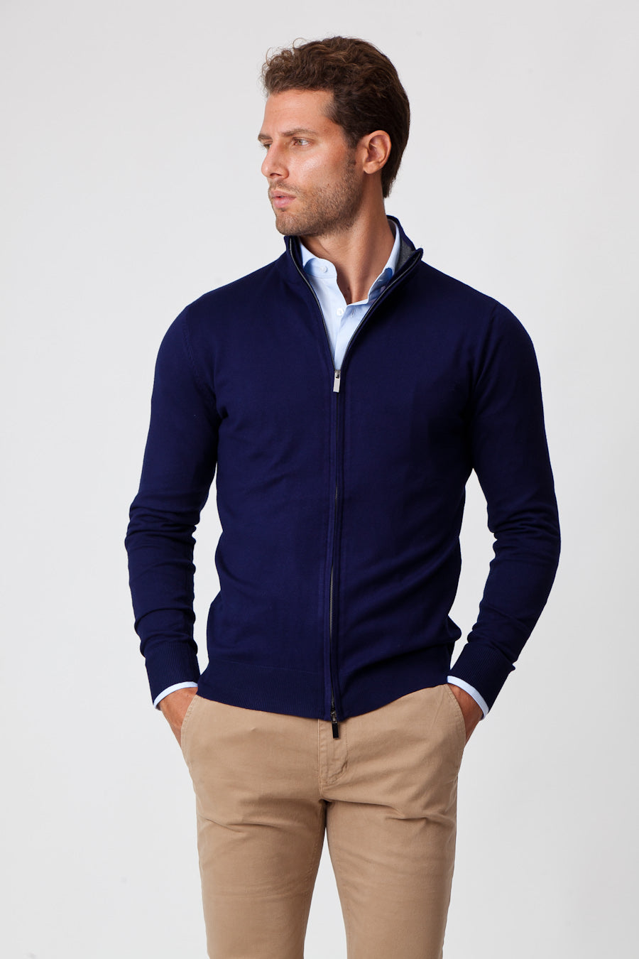 Maglione in Cotone Blue a Zip