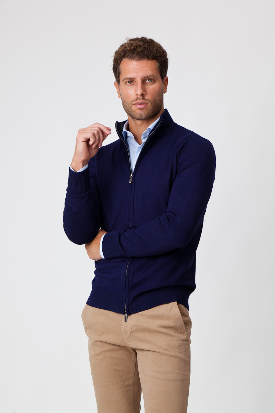 Maglione in Cotone Blue a Zip