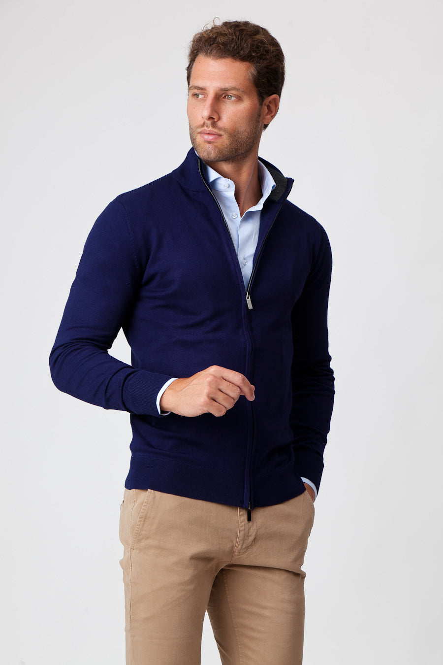 Maglione con Zip in Viscosa Blue Navy