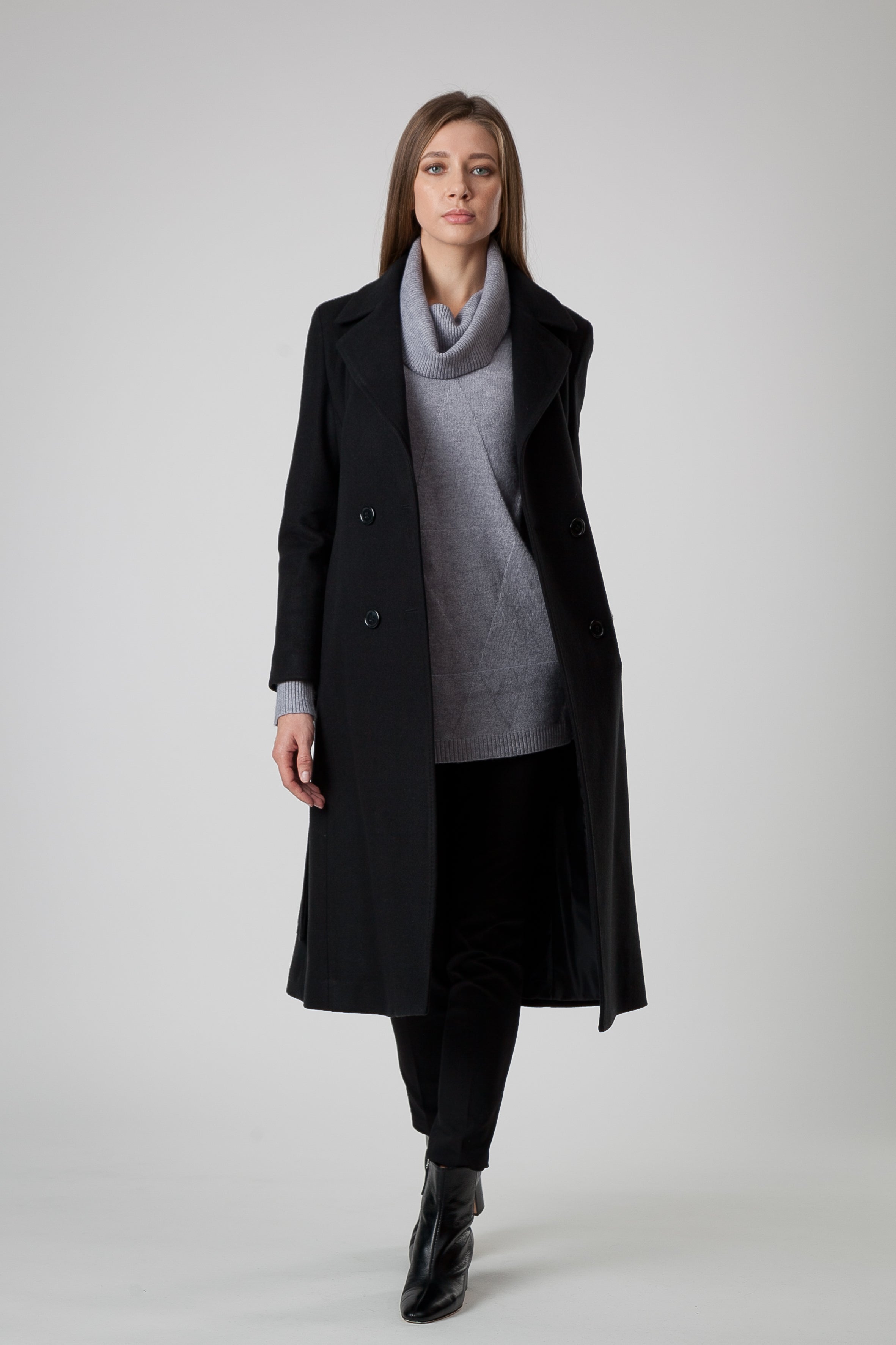 Black Cashmere and Wool Coat