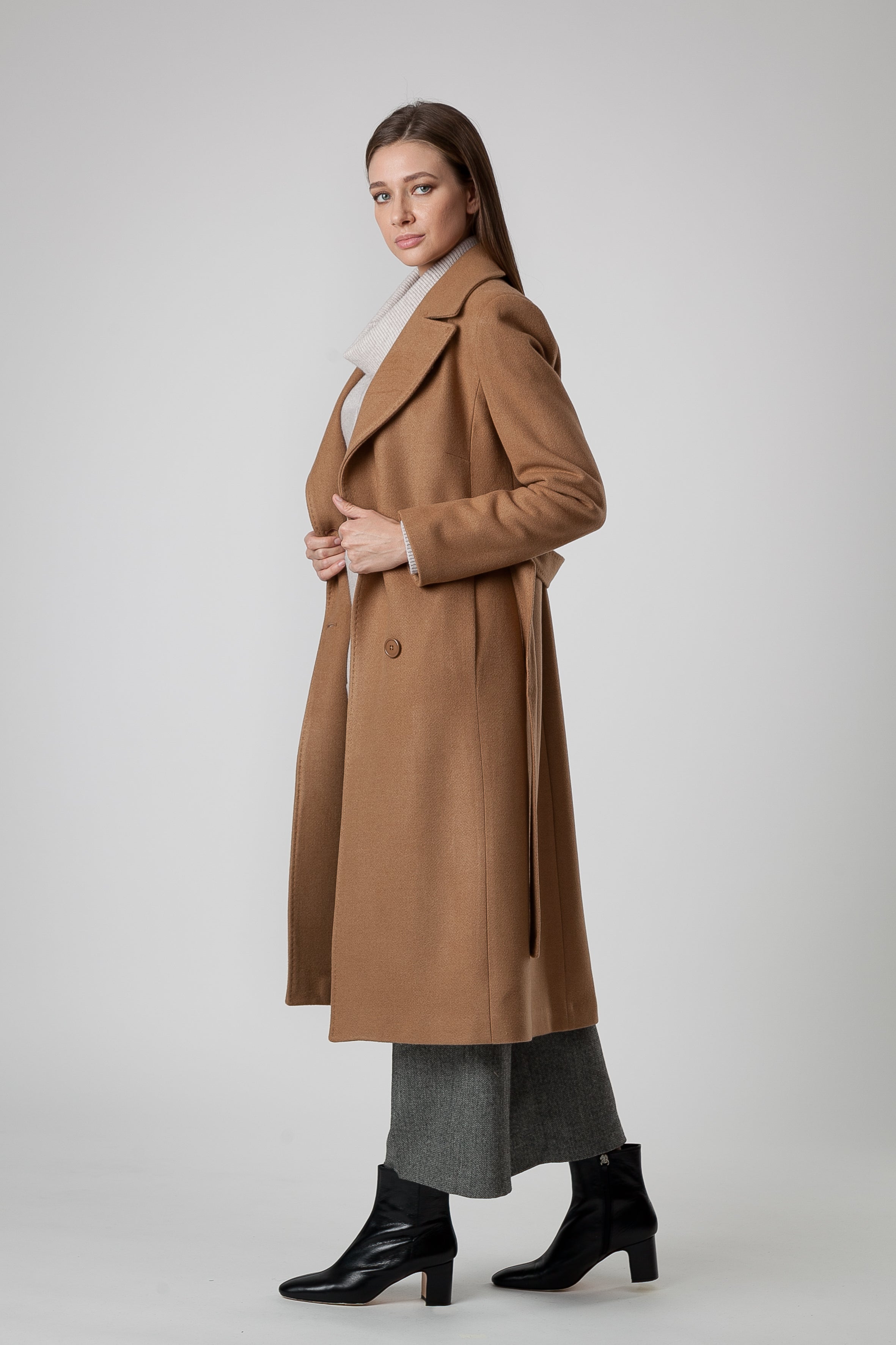 Manteau en Cachemire et Laine Camel