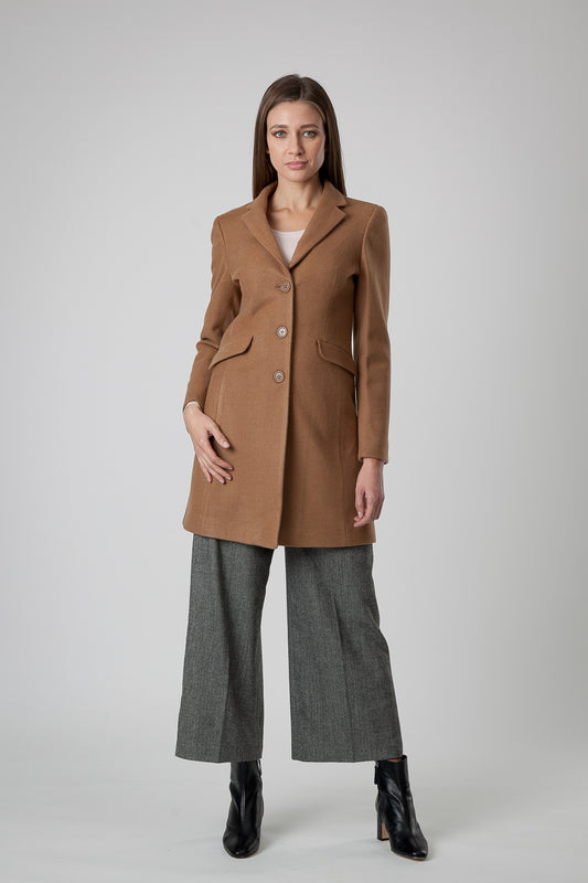 Manteau en Cachemire et Laine Camel