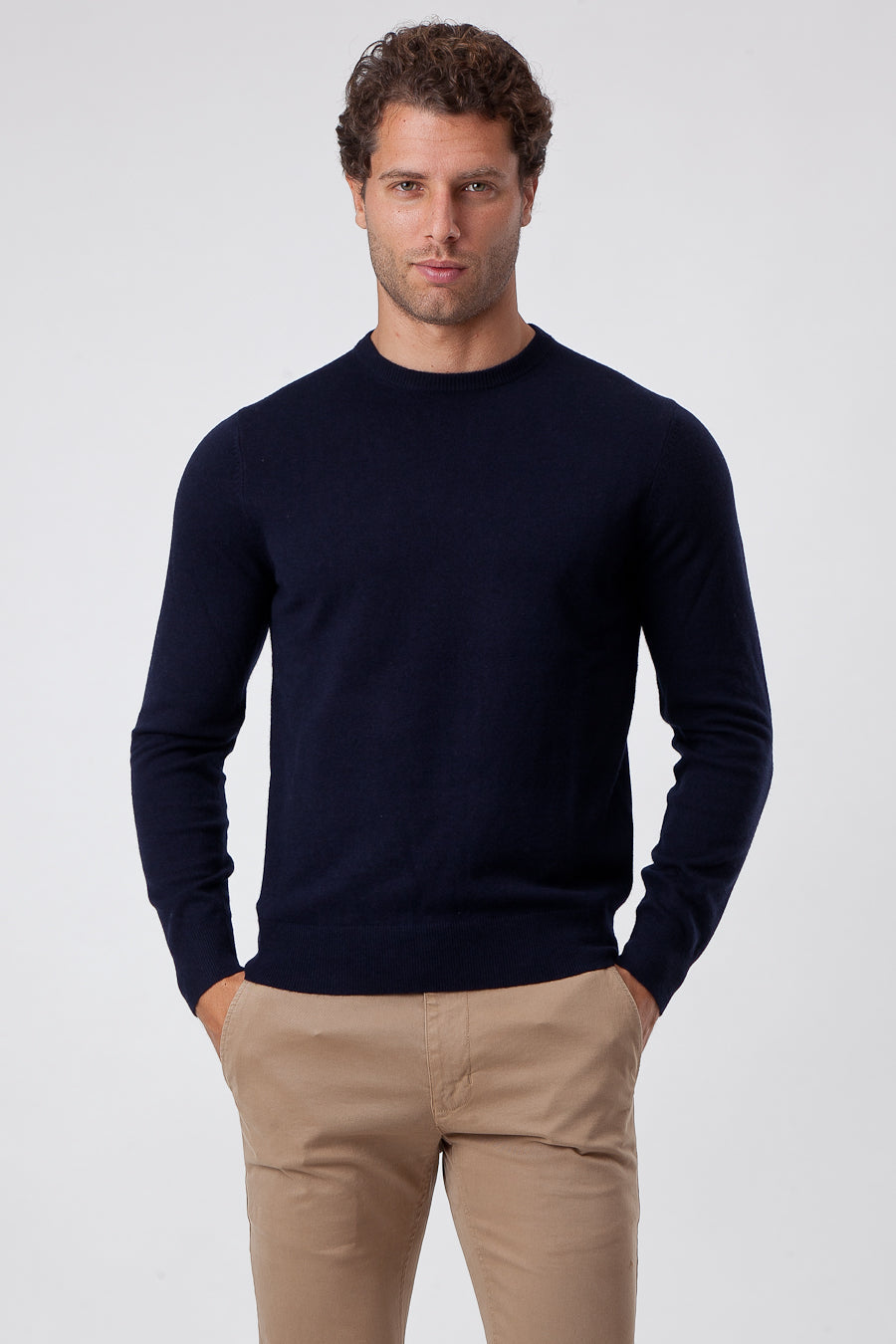 Girocollo Cashmere e Lana Blue Navy