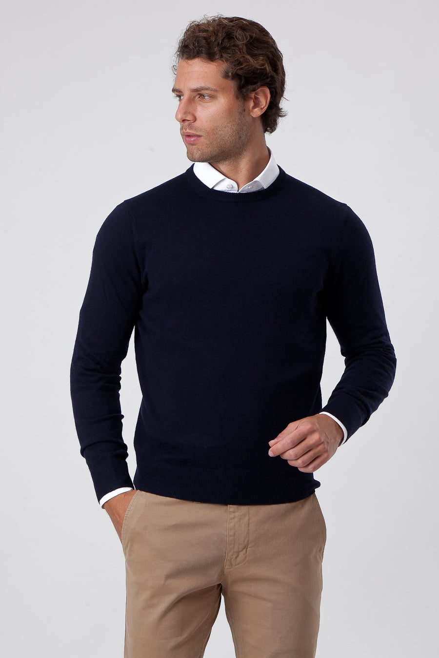 Navy Blue Wool Crew Neck