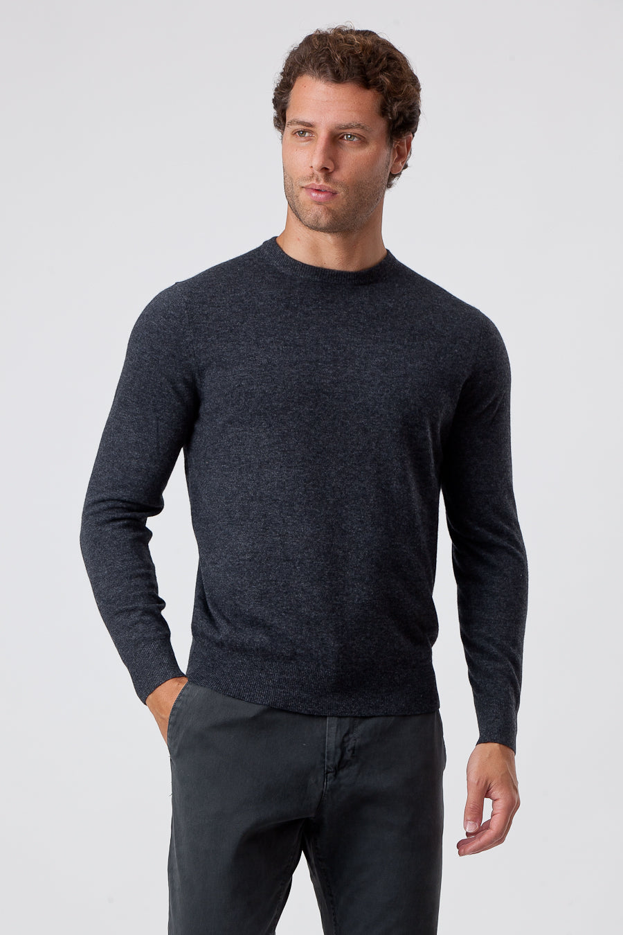 Dark Gray Viscose Blend Crewneck