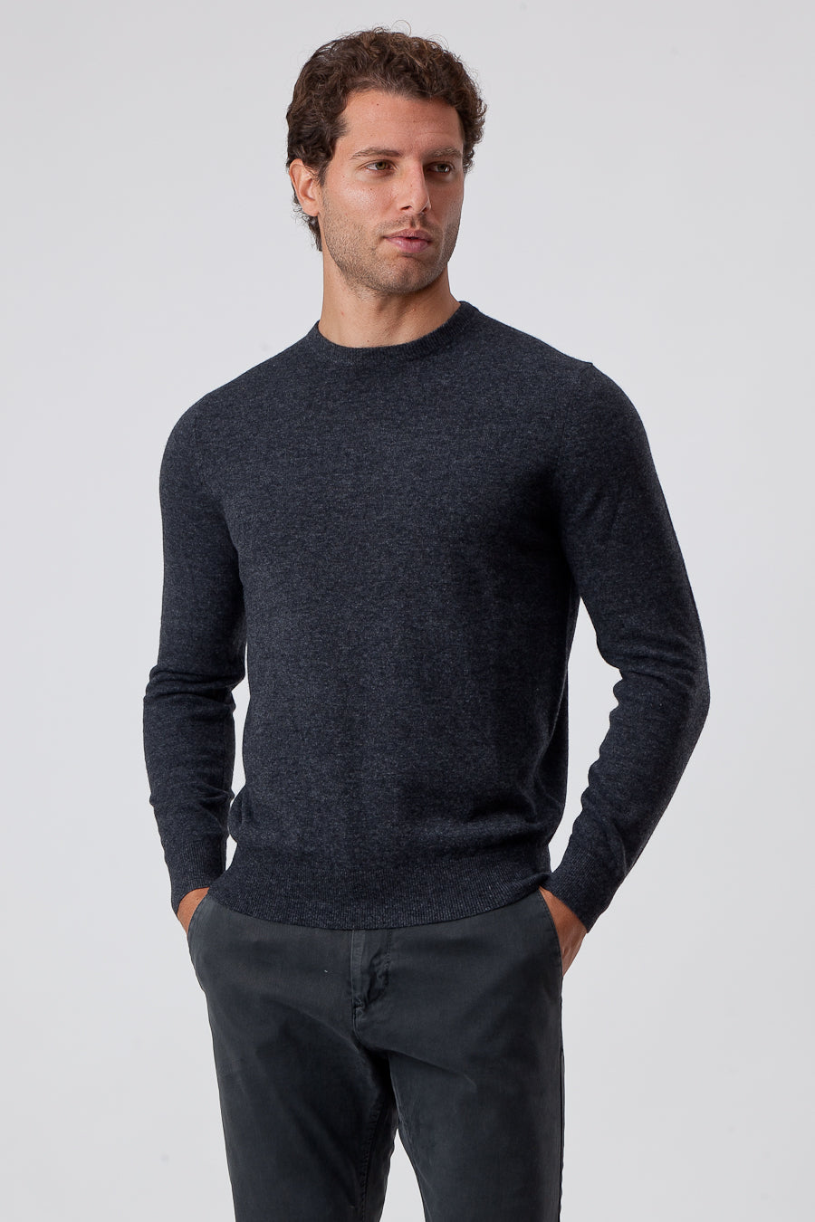 Dark Gray Viscose Blend Crewneck