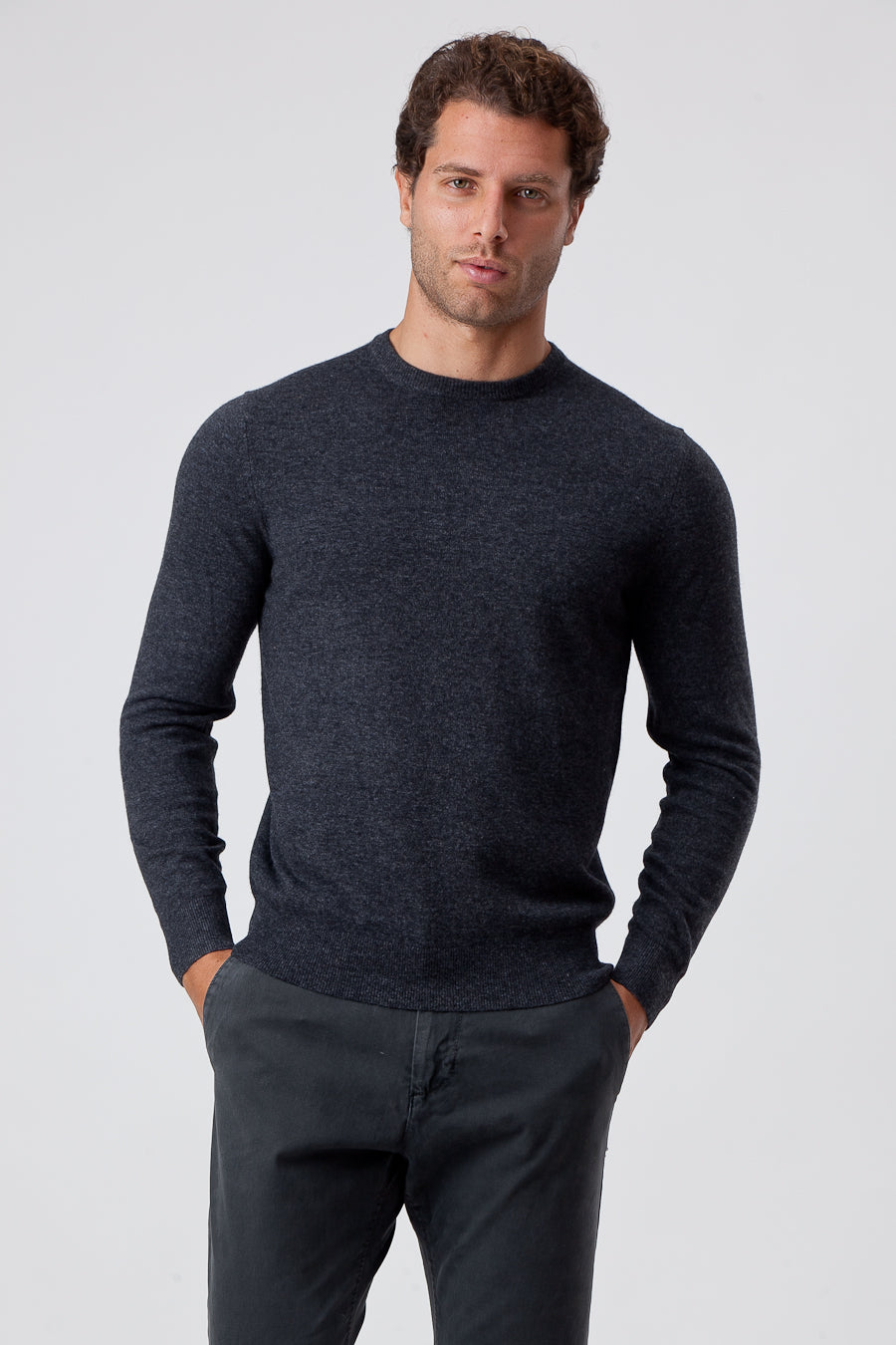 Dark Gray Viscose Blend Crewneck