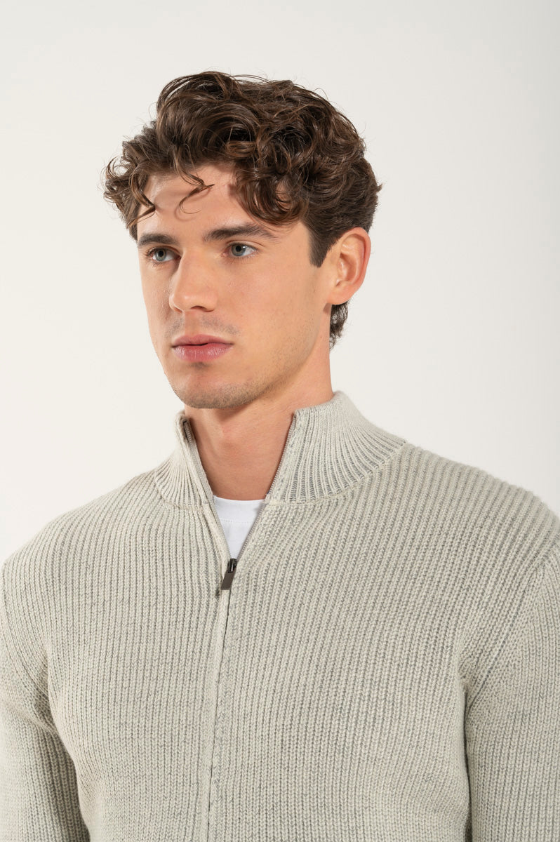 Wool Blend Ice Zip Sweater