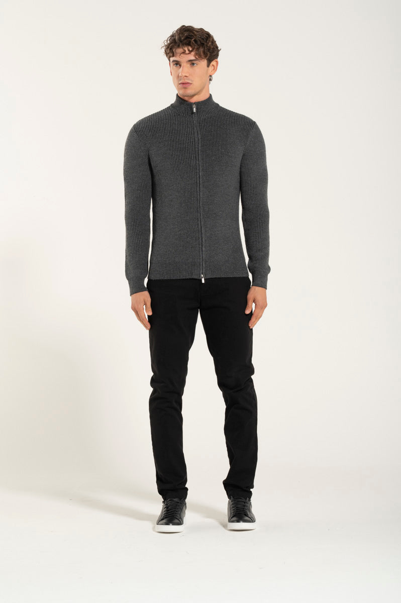 Gray Wool Blend Zip Sweater