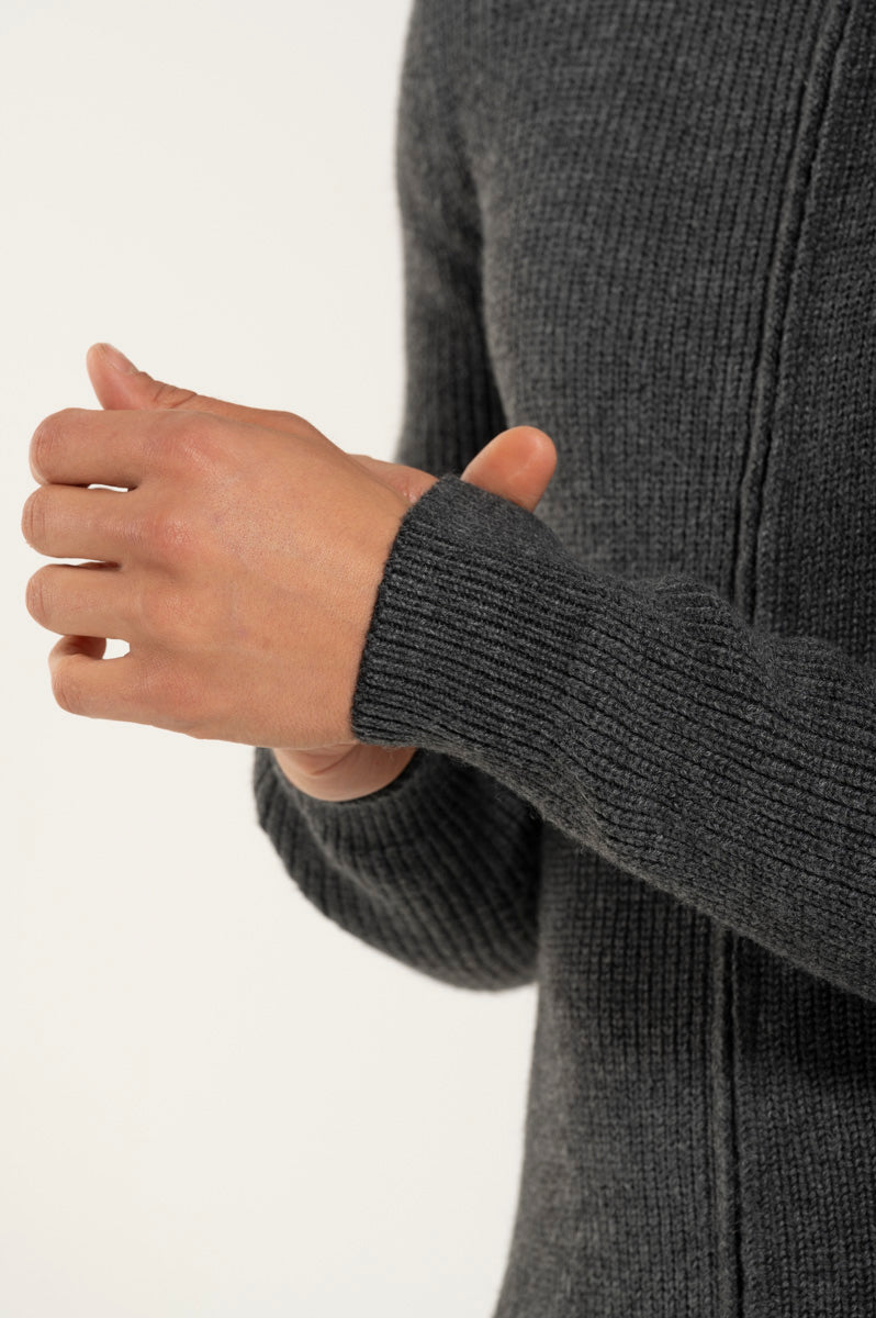 Gray Wool Blend Zip Sweater