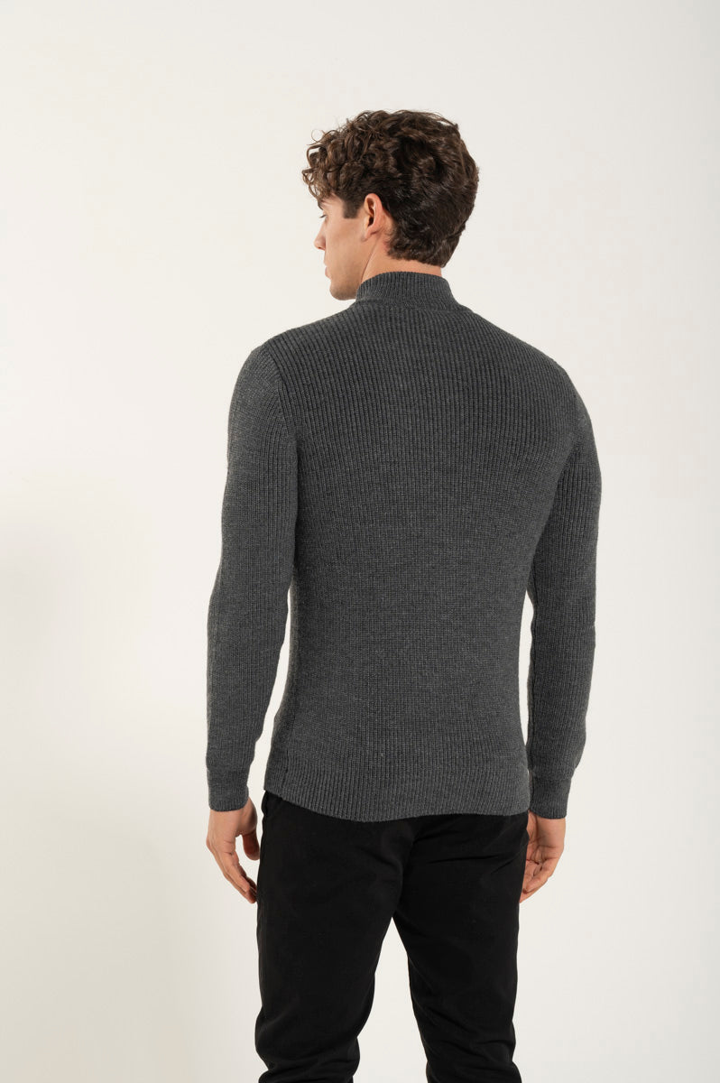 Gray Wool Blend Zip Sweater