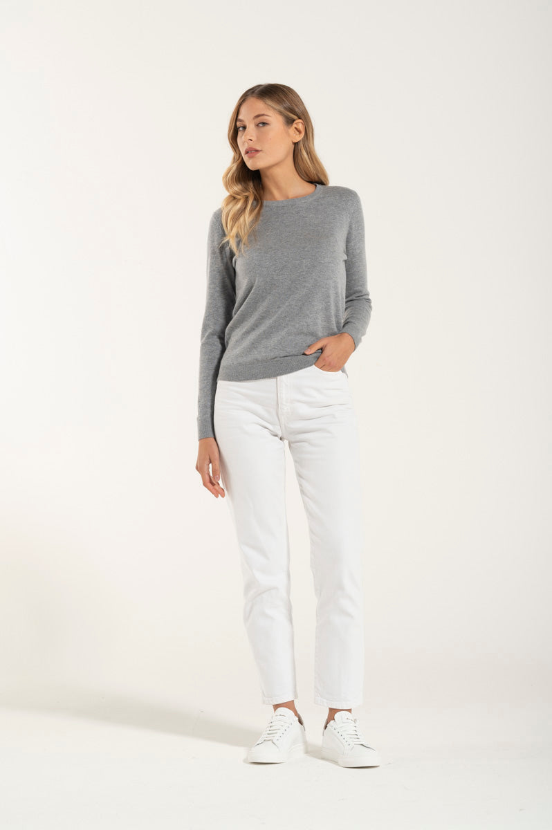 Girocollo Cashmere e Merino Grigio Chiaro