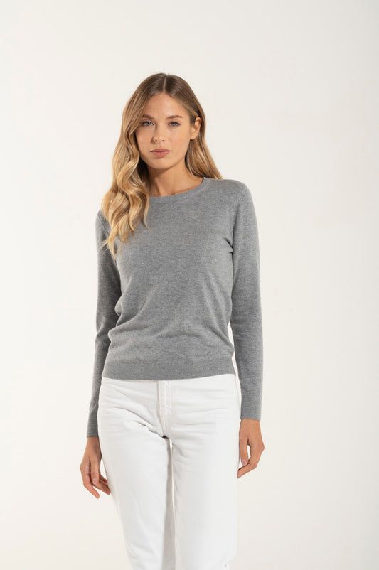 Girocollo Cashmere e Merino Grigio Chiaro