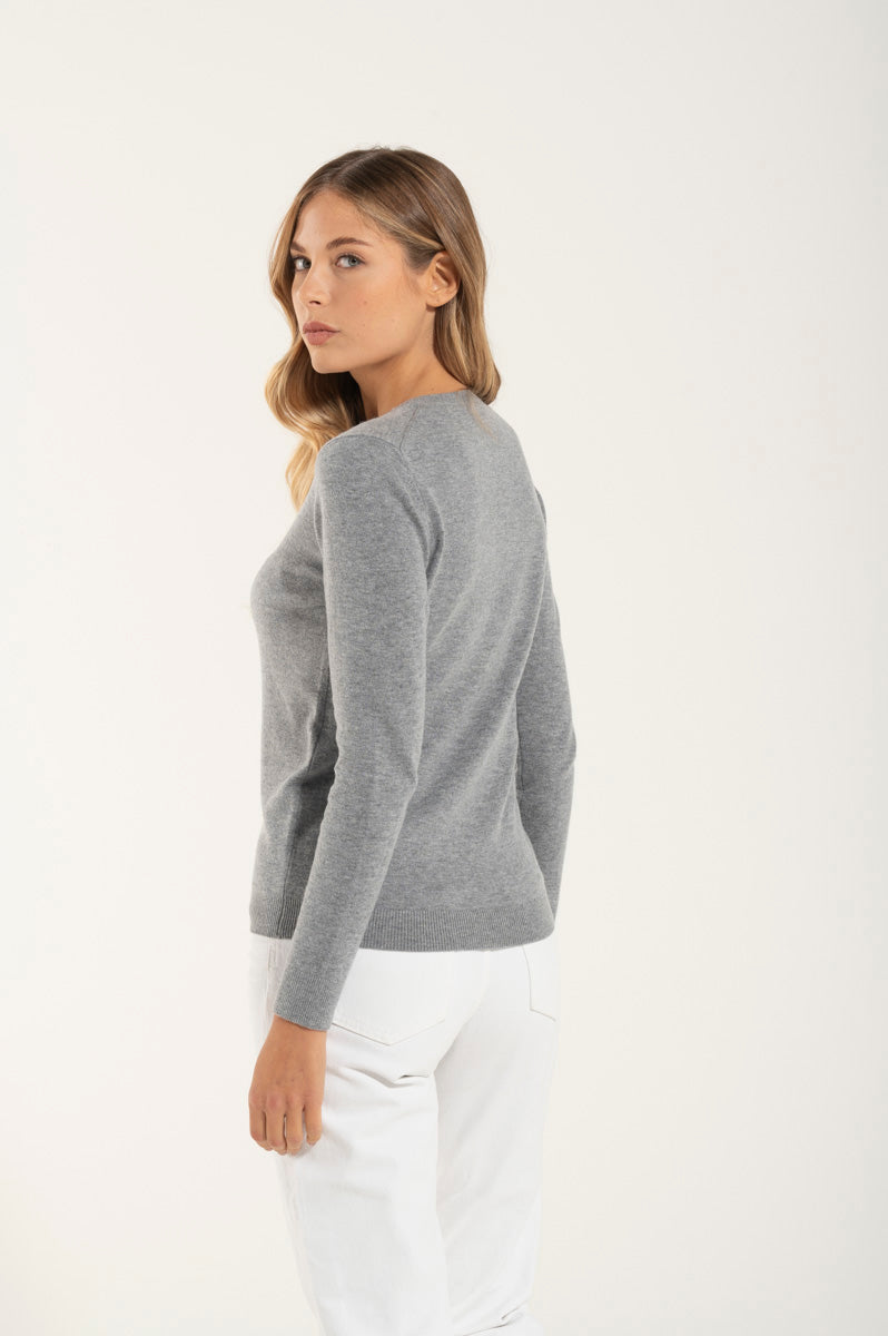 Girocollo Cashmere e Merino Grigio Chiaro