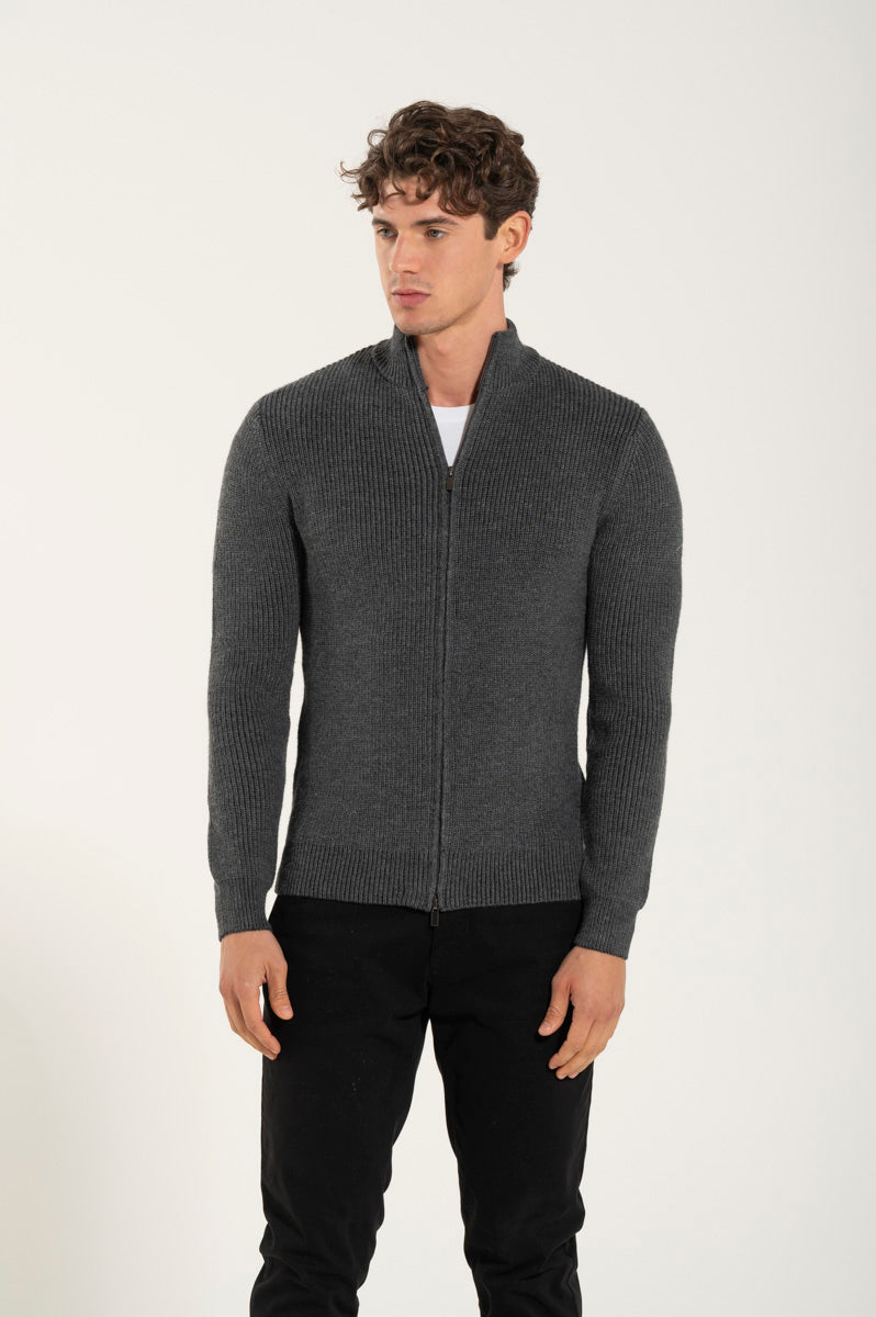 Gray Wool Blend Zip Sweater