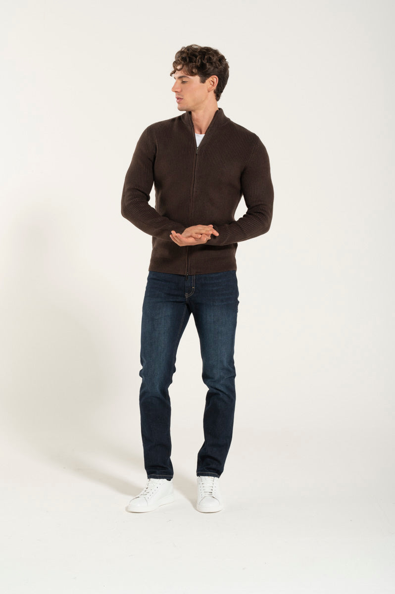 Brown Wool Blend Zip Up Sweater