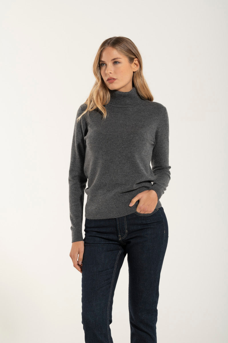 Medium Gray Cashmere and Merino Turtleneck