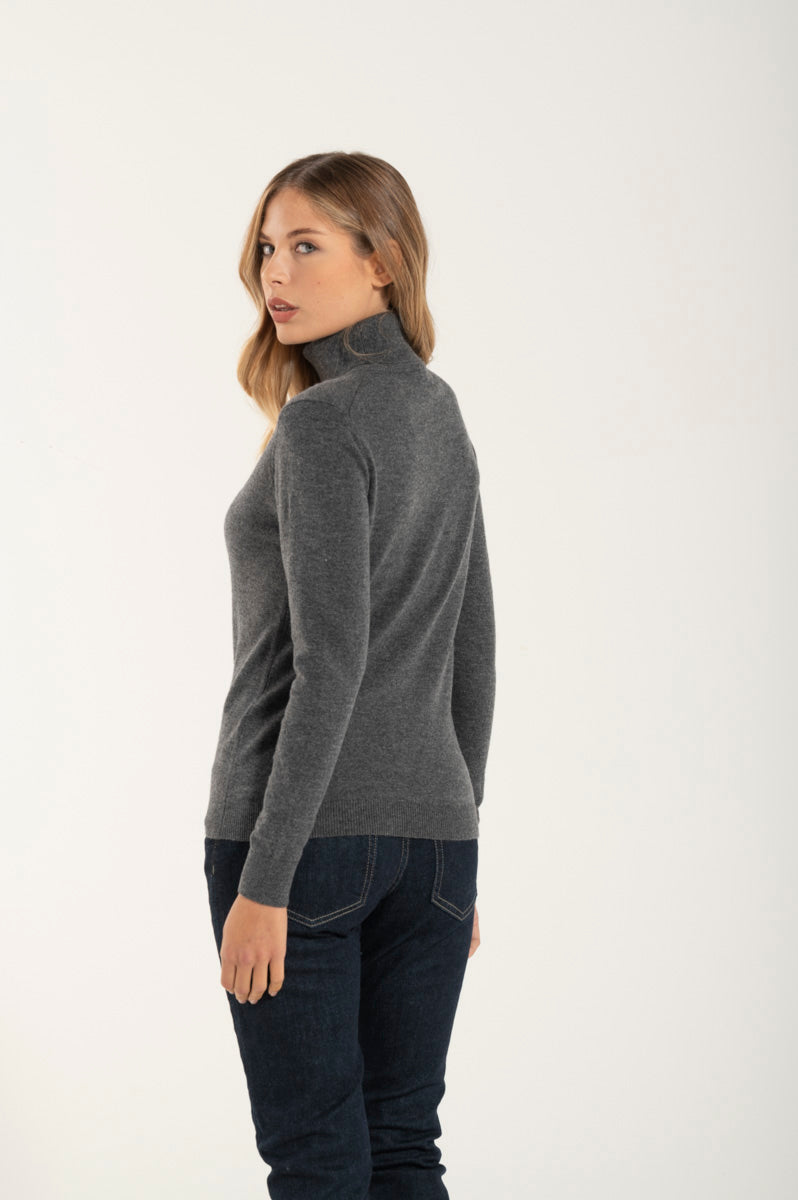 Collo Alto Cashmere e Merino Grigio Medio