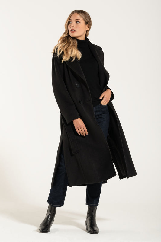 New Manteau Noir en Cachemire et Laine