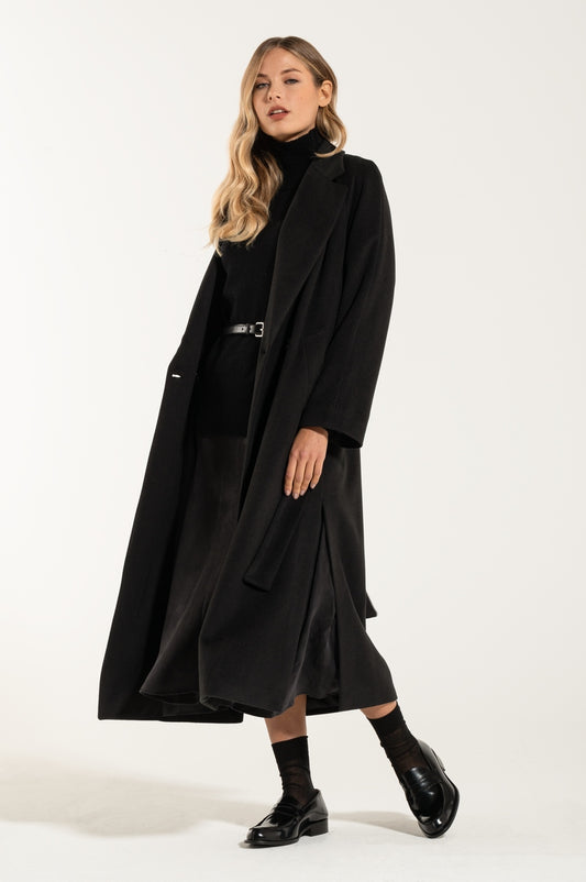 Manteau long en cachemire et laine noir